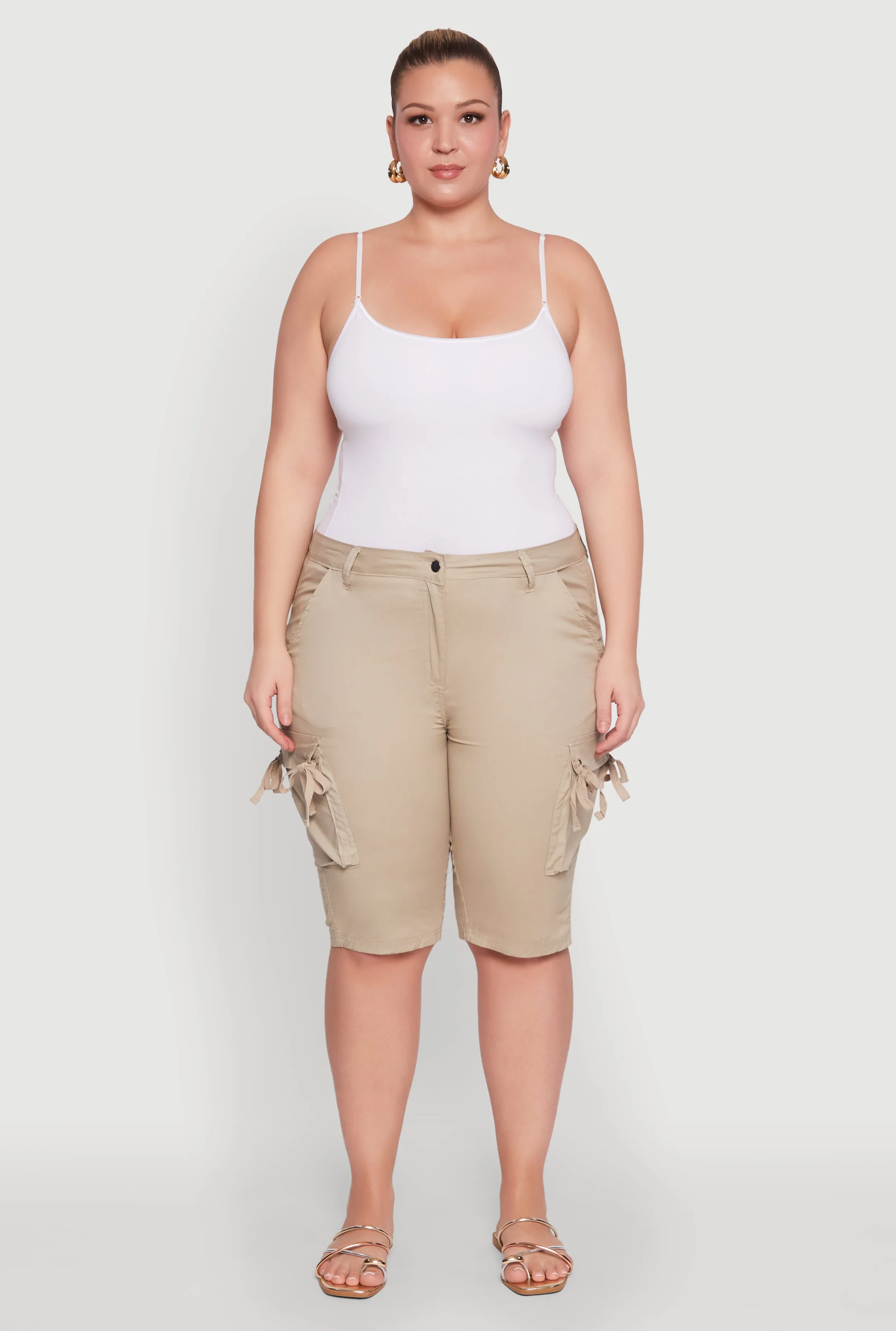 Plus Size Tie Cargo Pocket Bermuda Shorts sold by Rainbow