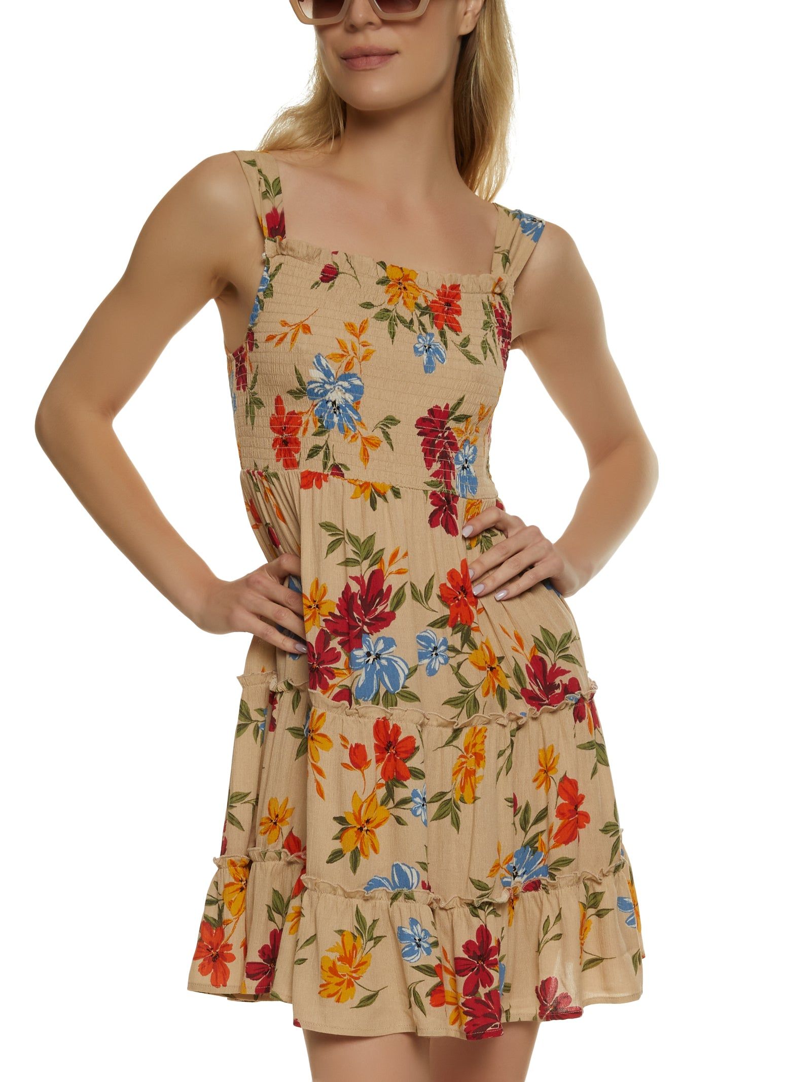 Floral Print Smocked Tiered Sundress sold by Rainbow