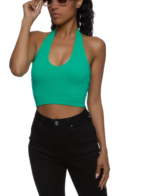Seamless Halter Neck Crop Top sold by Rainbow