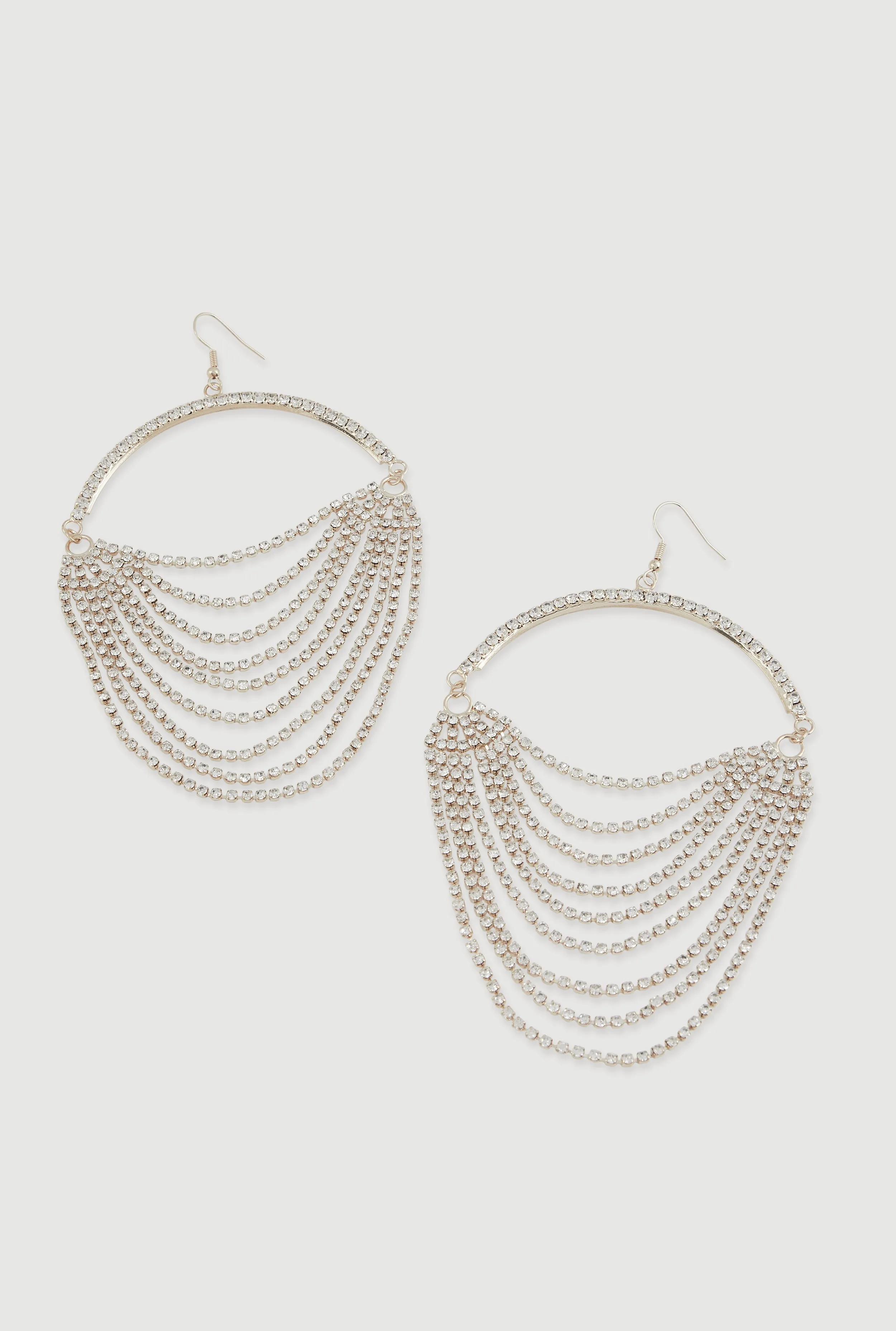 Rhinestone Layered Chain Dangle Earrings sold by Rainbow