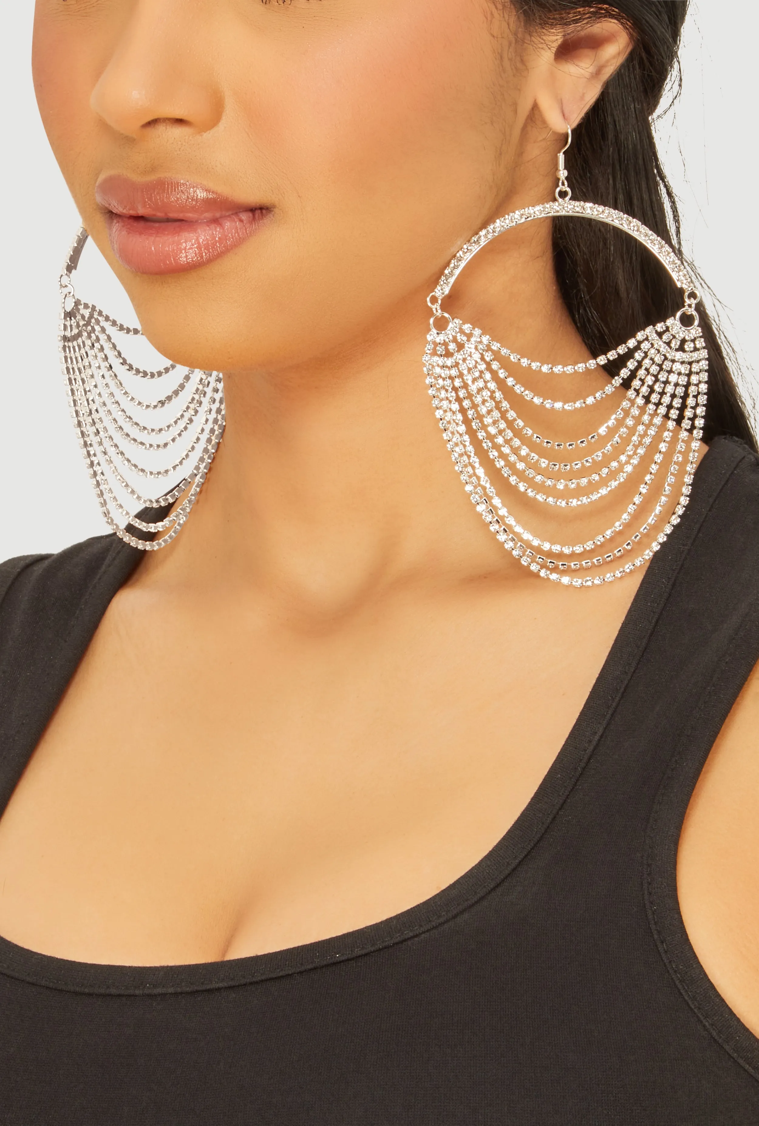 Rhinestone Layered Chain Dangle Earrings sold by Rainbow product image thumbnail 2