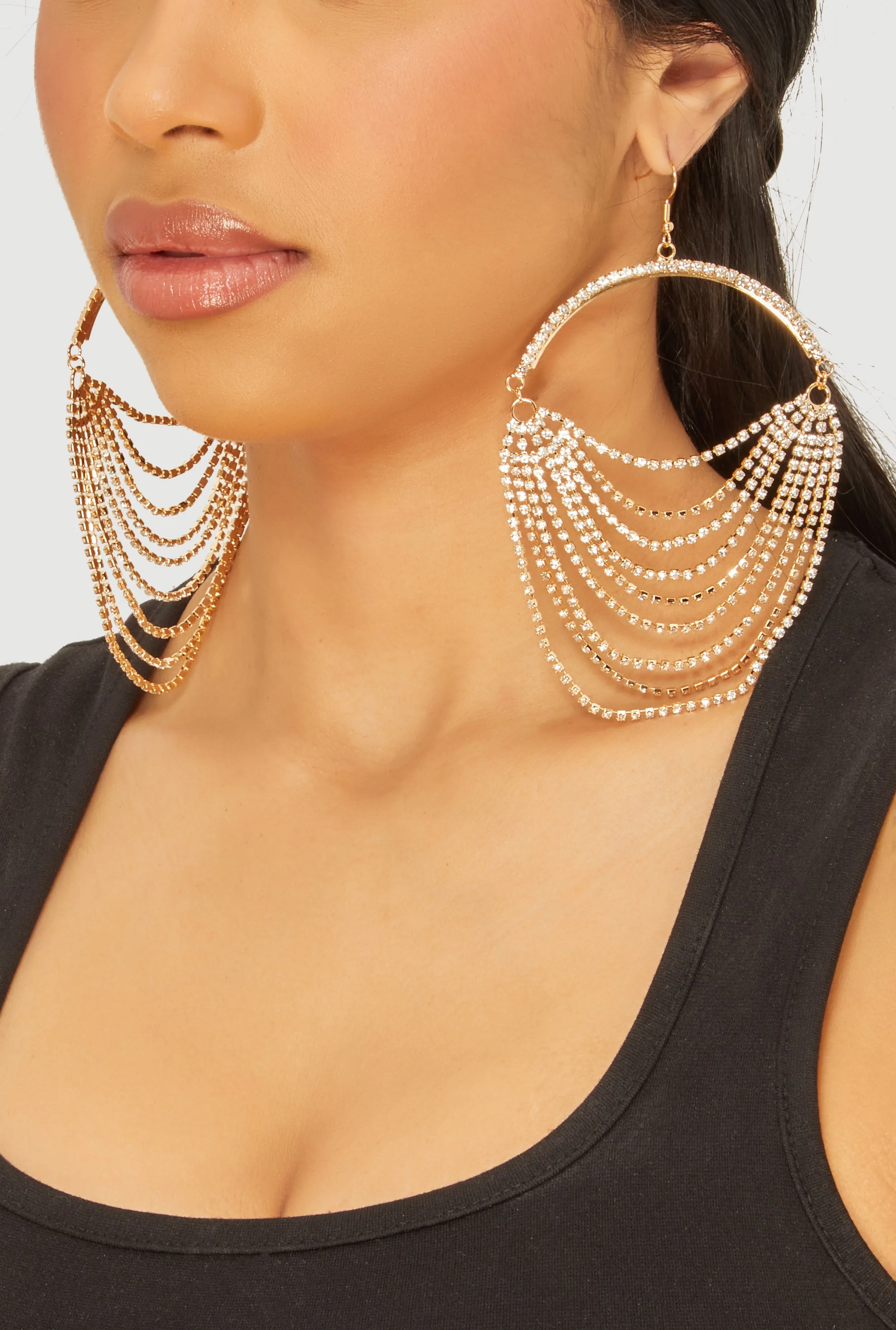 Rhinestone Layered Chain Dangle Earrings sold by Rainbow product image thumbnail 2