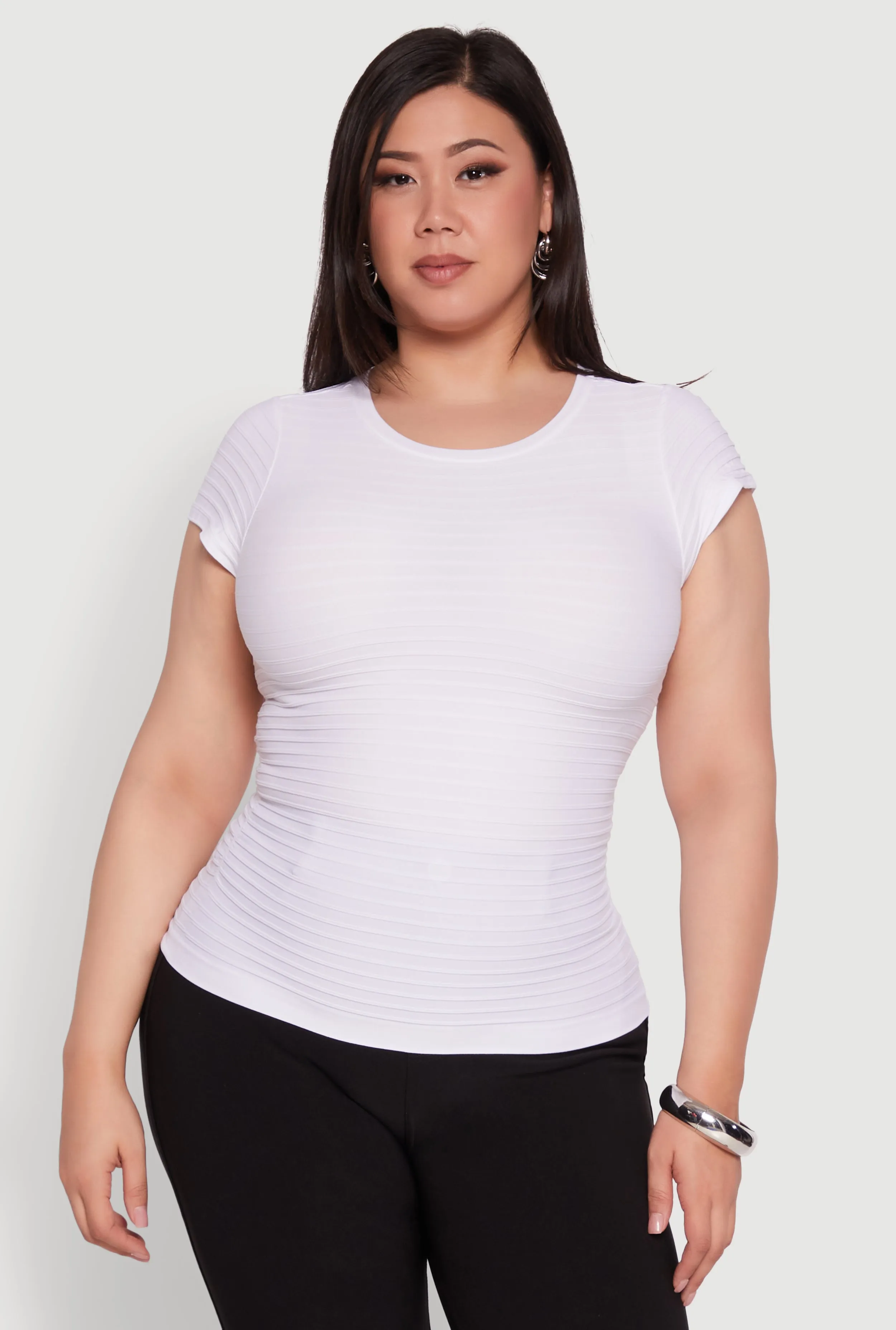 Plus Size Textured Knit Side Ruched Short Sleeve Top sold by Rainbow product image thumbnail 2