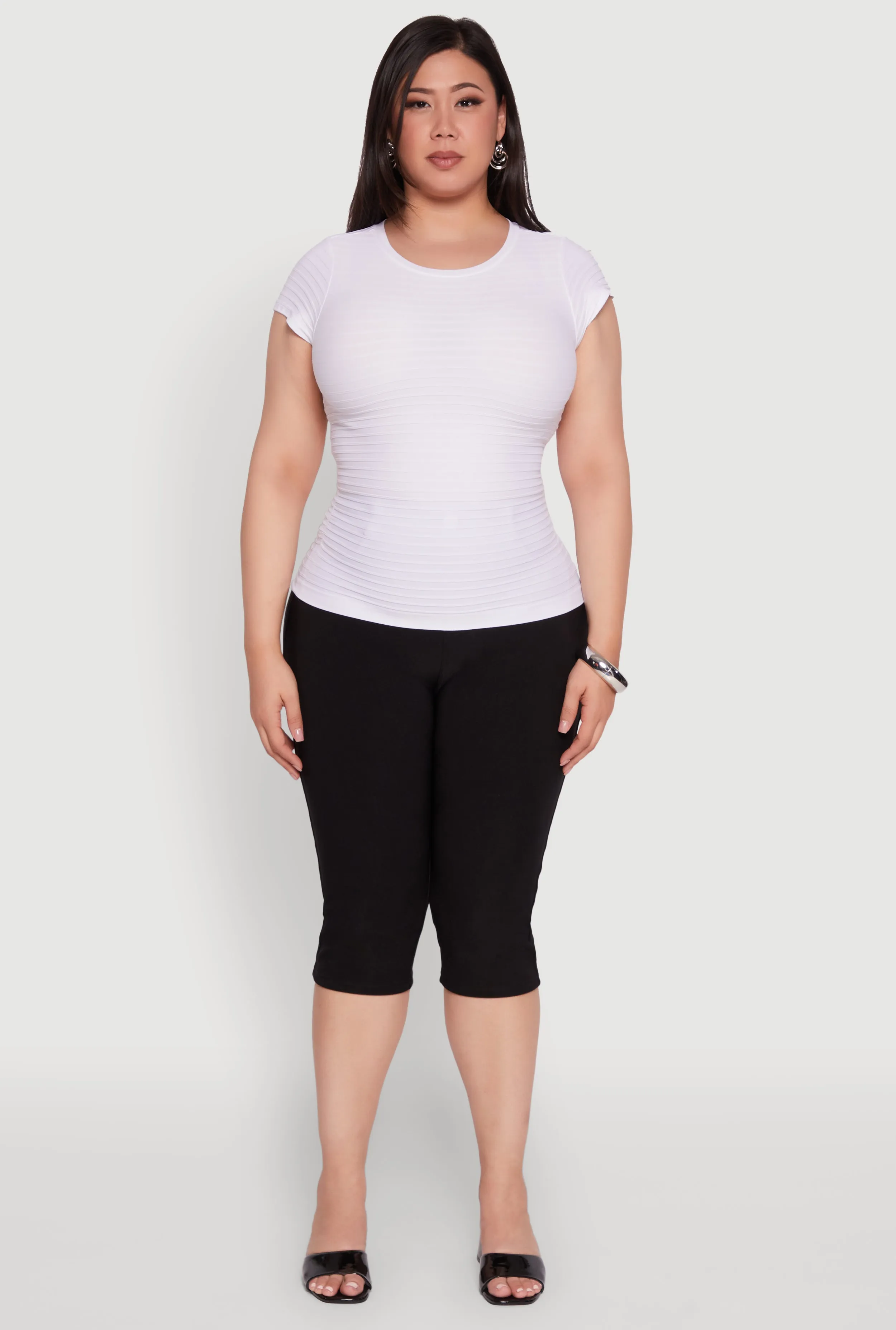 Plus Size Textured Knit Side Ruched Short Sleeve Top sold by Rainbow product image thumbnail 3