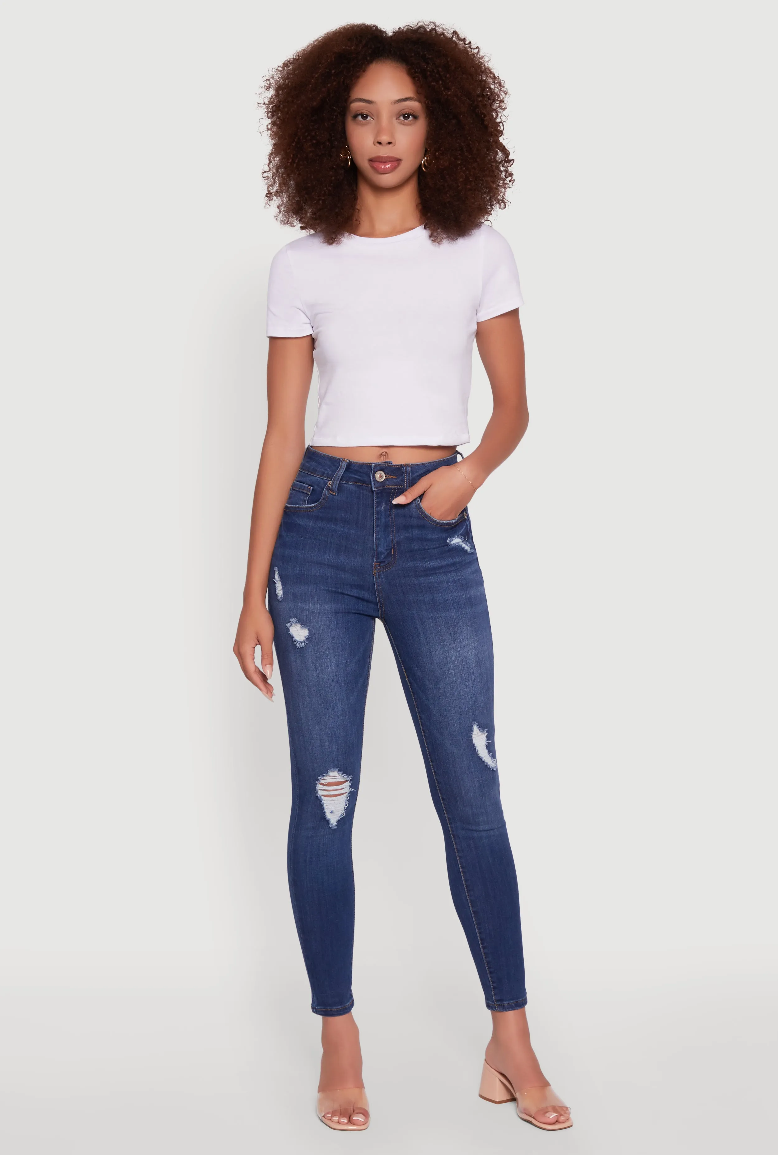 WAX High Waisted Distressed Stretch Skinny Jeans sold by Rainbow