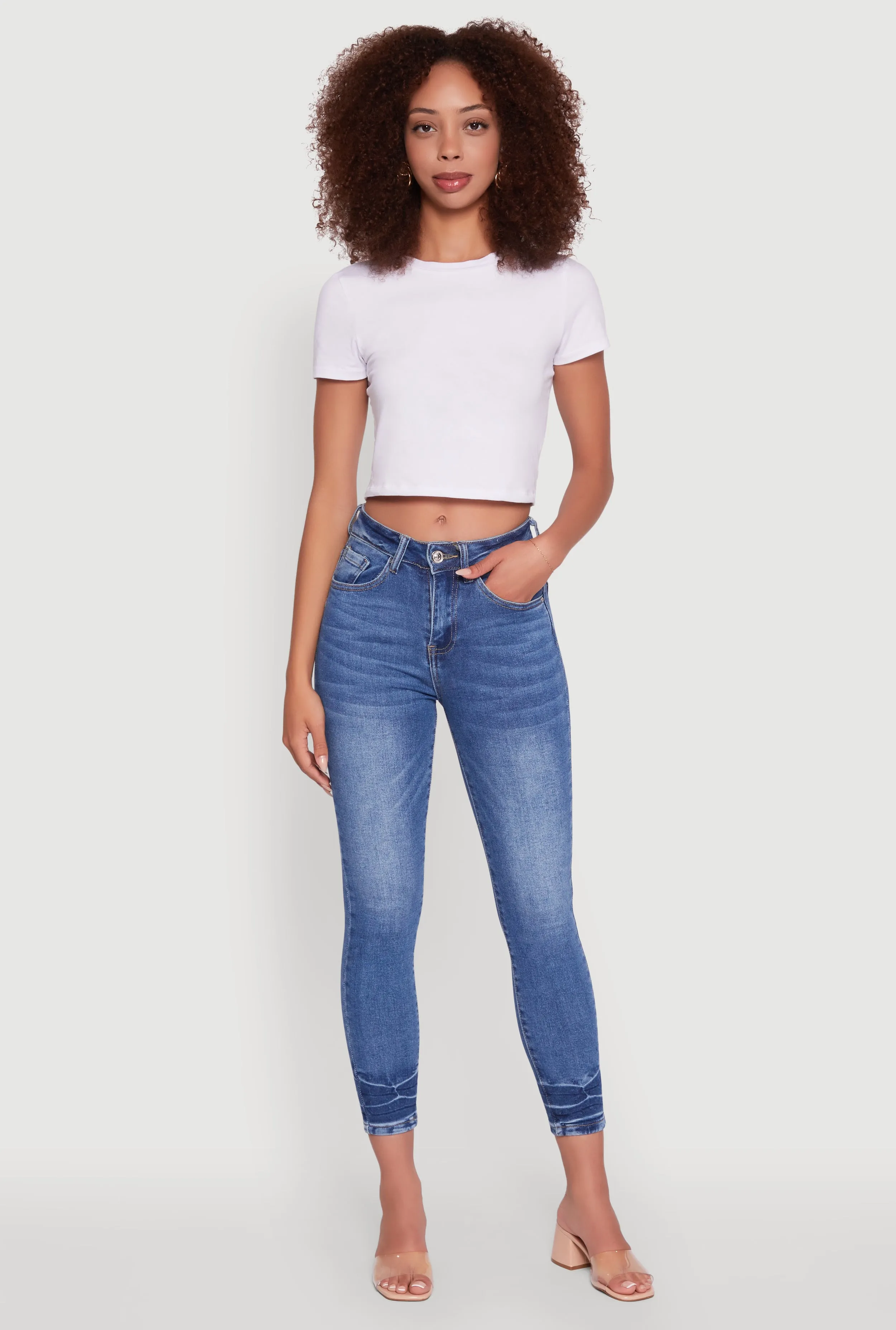 WAX Crinkle Hem Whiskered Skinny Jeans sold by Rainbow