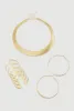 Trendy Metallic Hoop Earrings and Chocker with Cuff Bracelet 3-Piece Set sold by Rainbow