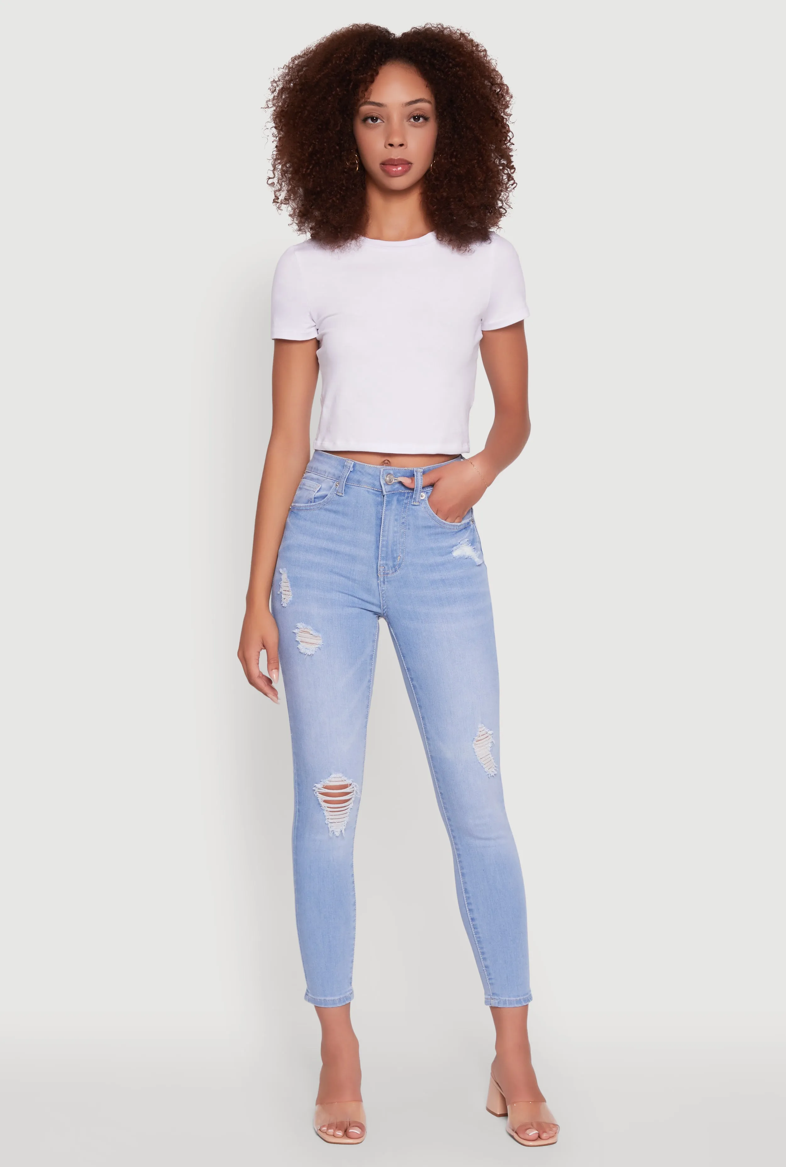 WAX High Waisted Distressed Stretch Skinny Jeans sold by Rainbow