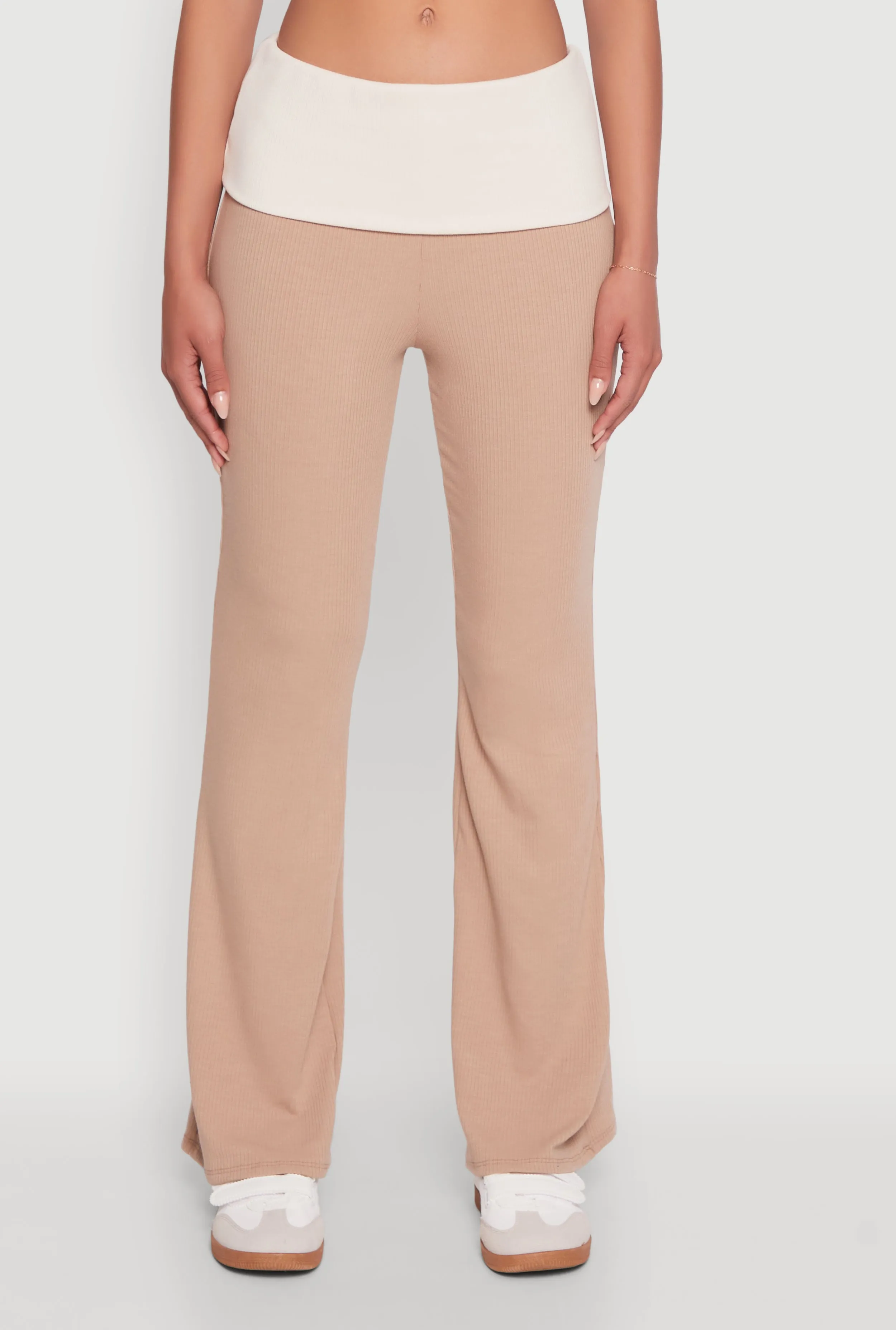 Stylish Rib Knit Contrast Fold Over Bootcut Pants sold by Rainbow product image thumbnail 3