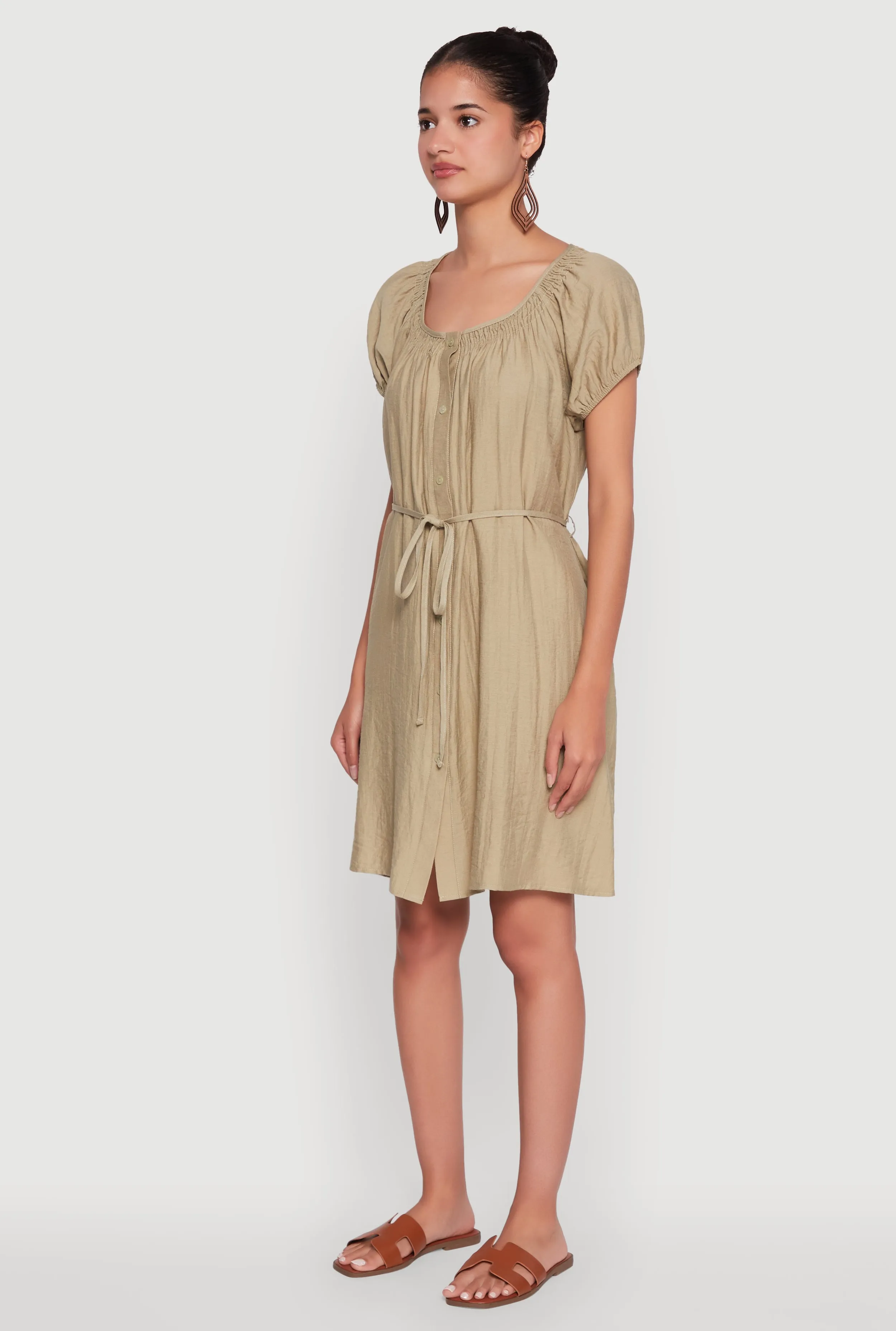Chic Linen Peasant Dress with Pockets and Tie Waist Belt sold by Rainbow product image thumbnail 3