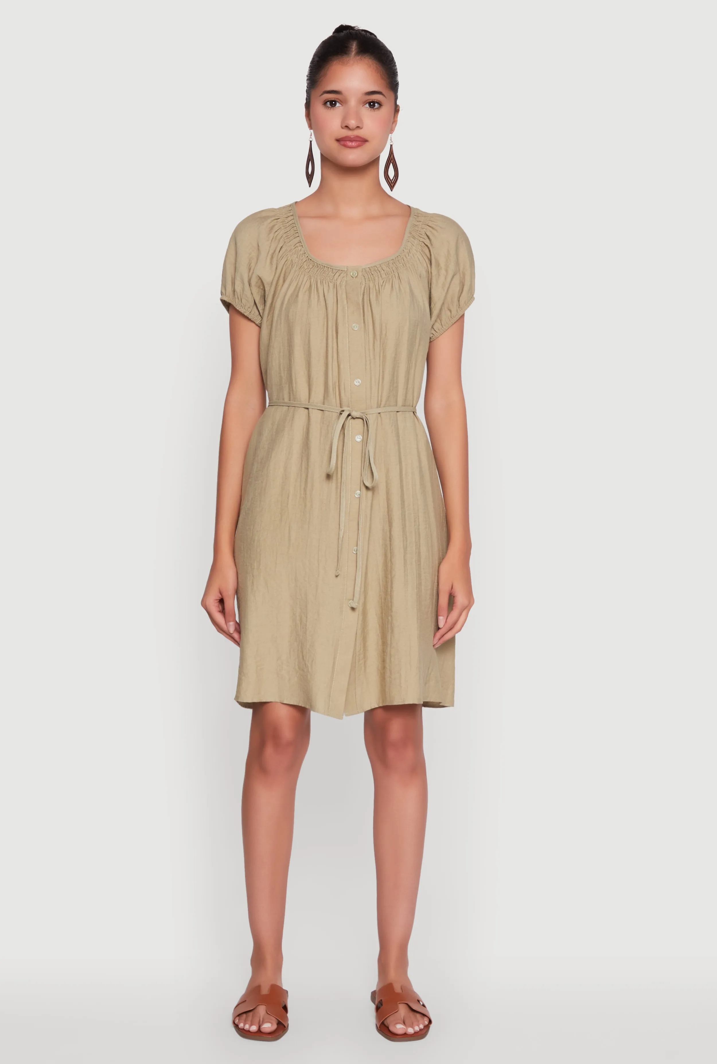 Chic Linen Peasant Dress with Pockets and Tie Waist Belt sold by Rainbow product image thumbnail 2