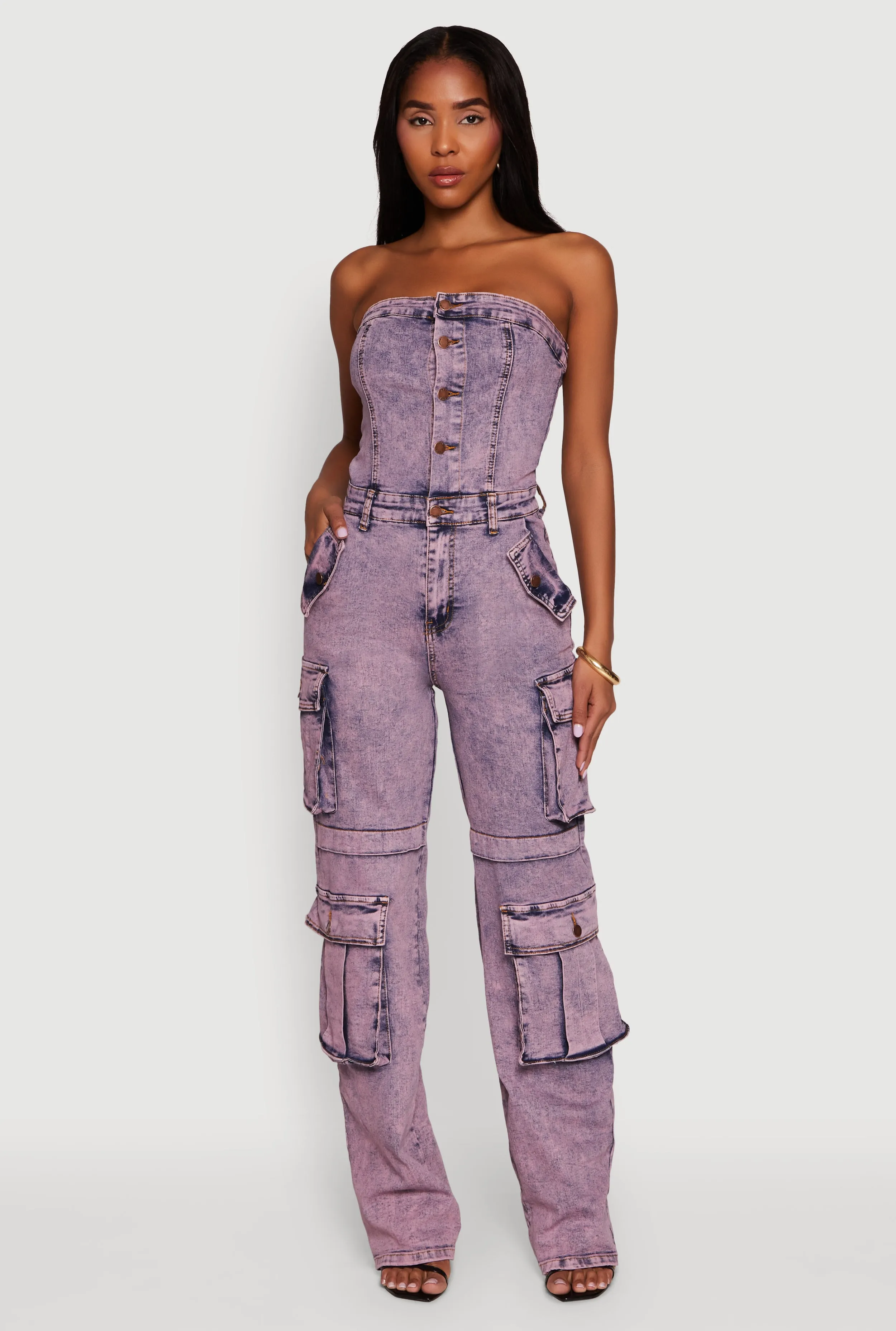 Daisy Mineral Wash Denim Jumpsuit with Cargo Pockets sold by Rainbow