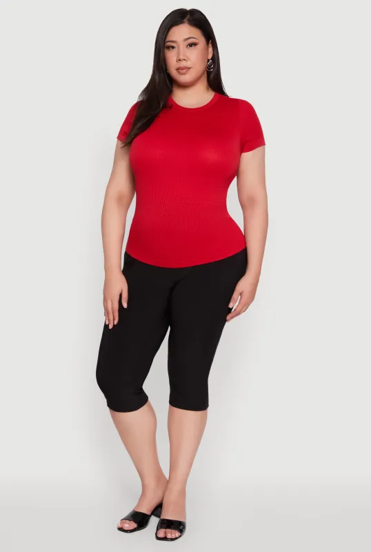 Plus Size Seamless Textured Knit Crew Neck T-Shirt sold by Rainbow