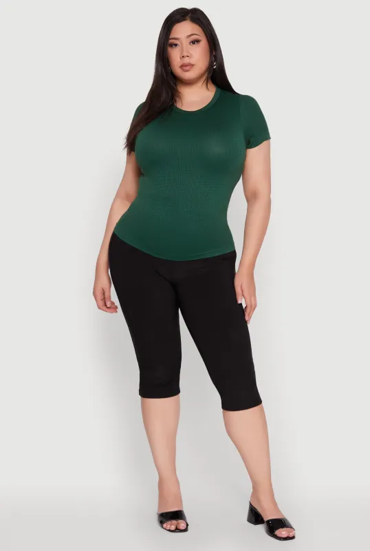 Plus Size Seamless Textured Knit Crew Neck T-Shirt sold by Rainbow