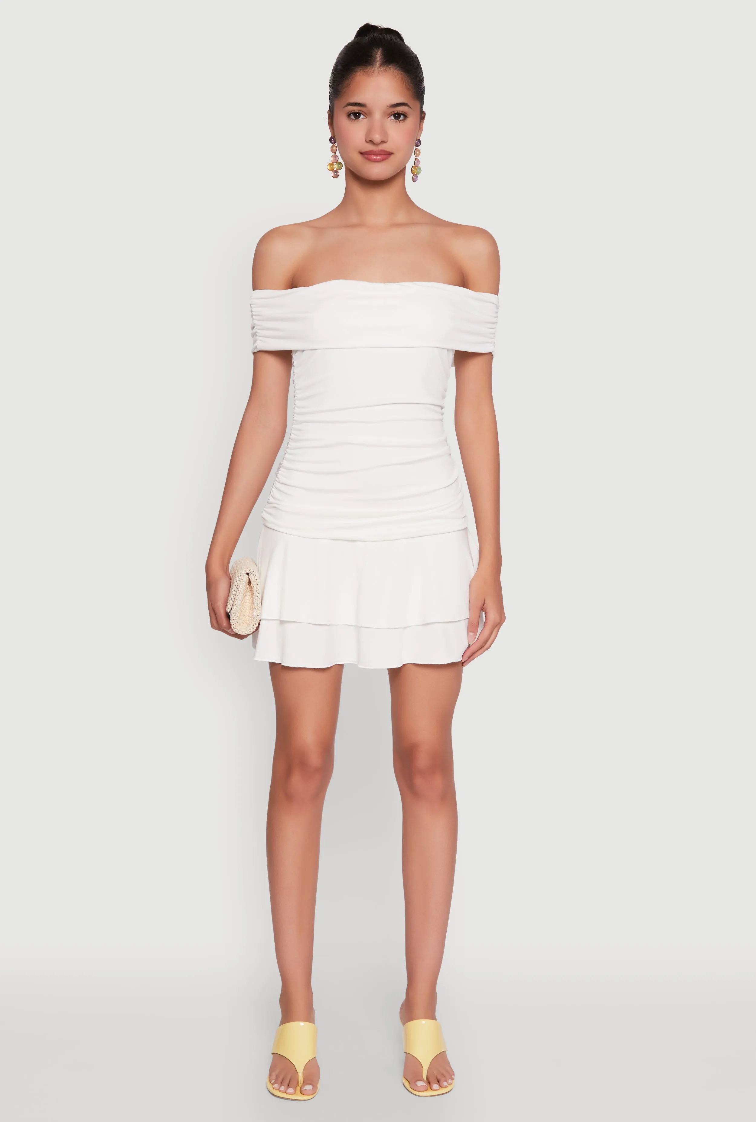 Off the Shoulder Ruched Tiered Bodycon Dress sold by Rainbow product image thumbnail 2