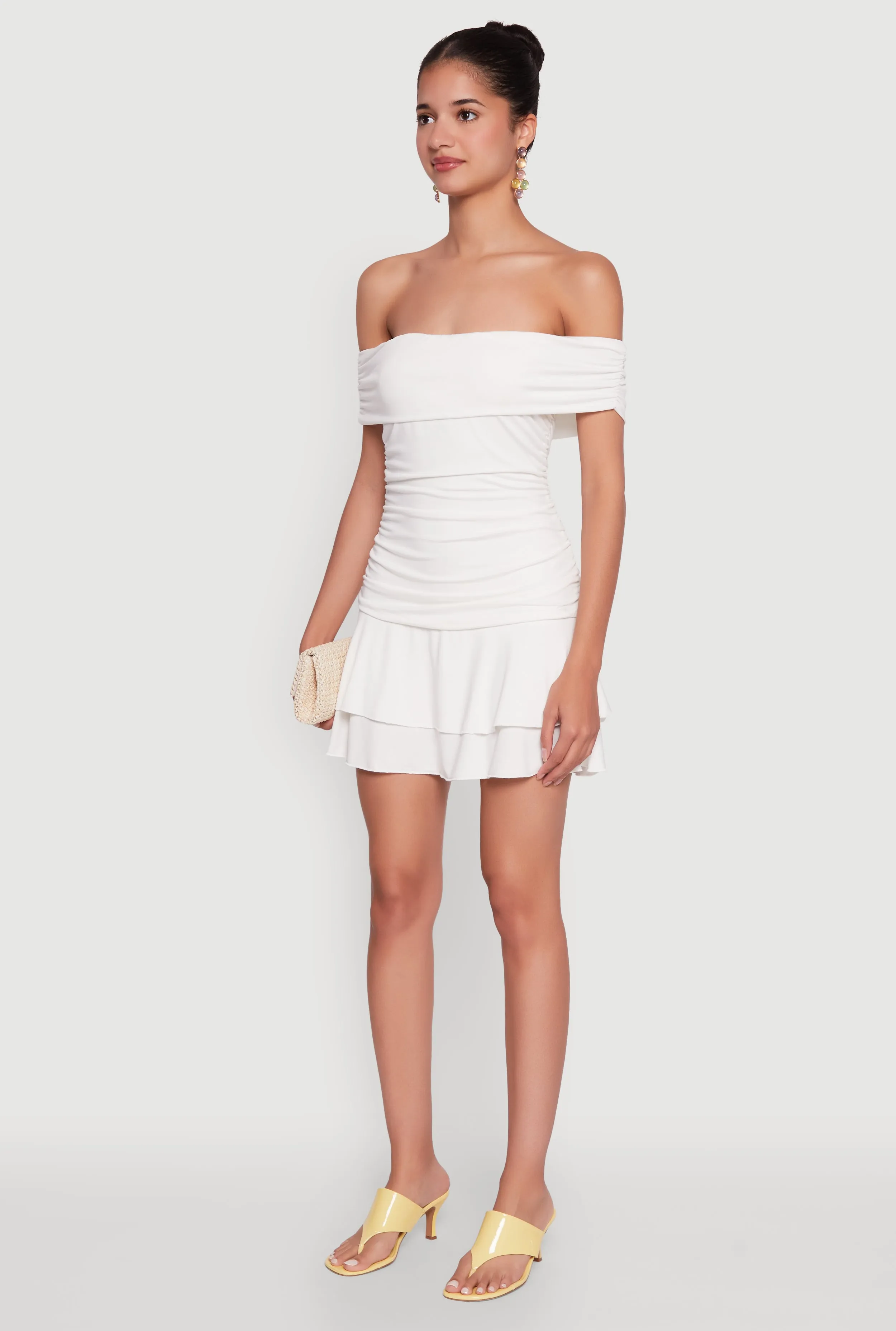 Off the Shoulder Ruched Tiered Bodycon Dress sold by Rainbow product image thumbnail 3