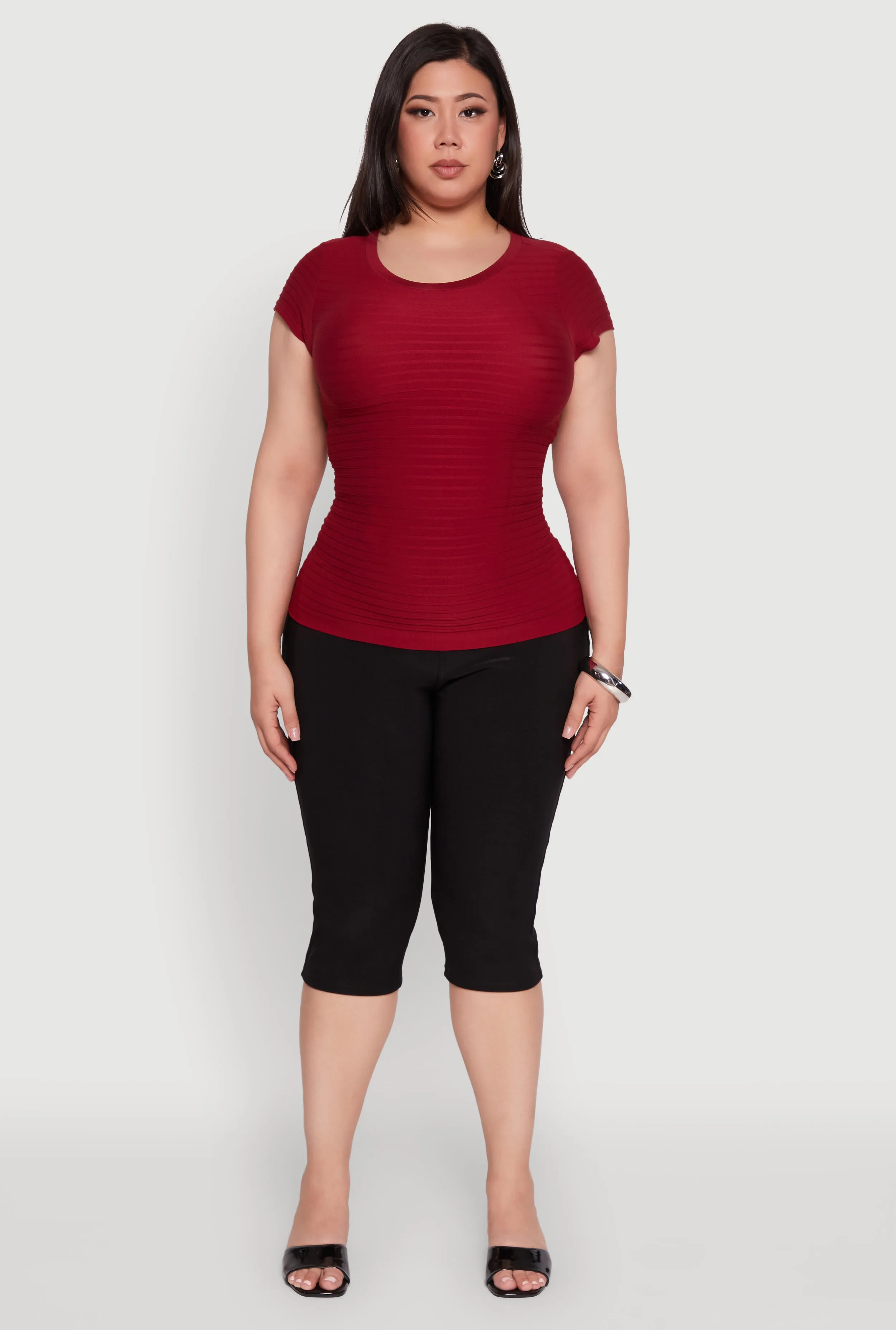 Plus Size Textured Knit Side Ruched Short Sleeve Top sold by Rainbow product image thumbnail 3