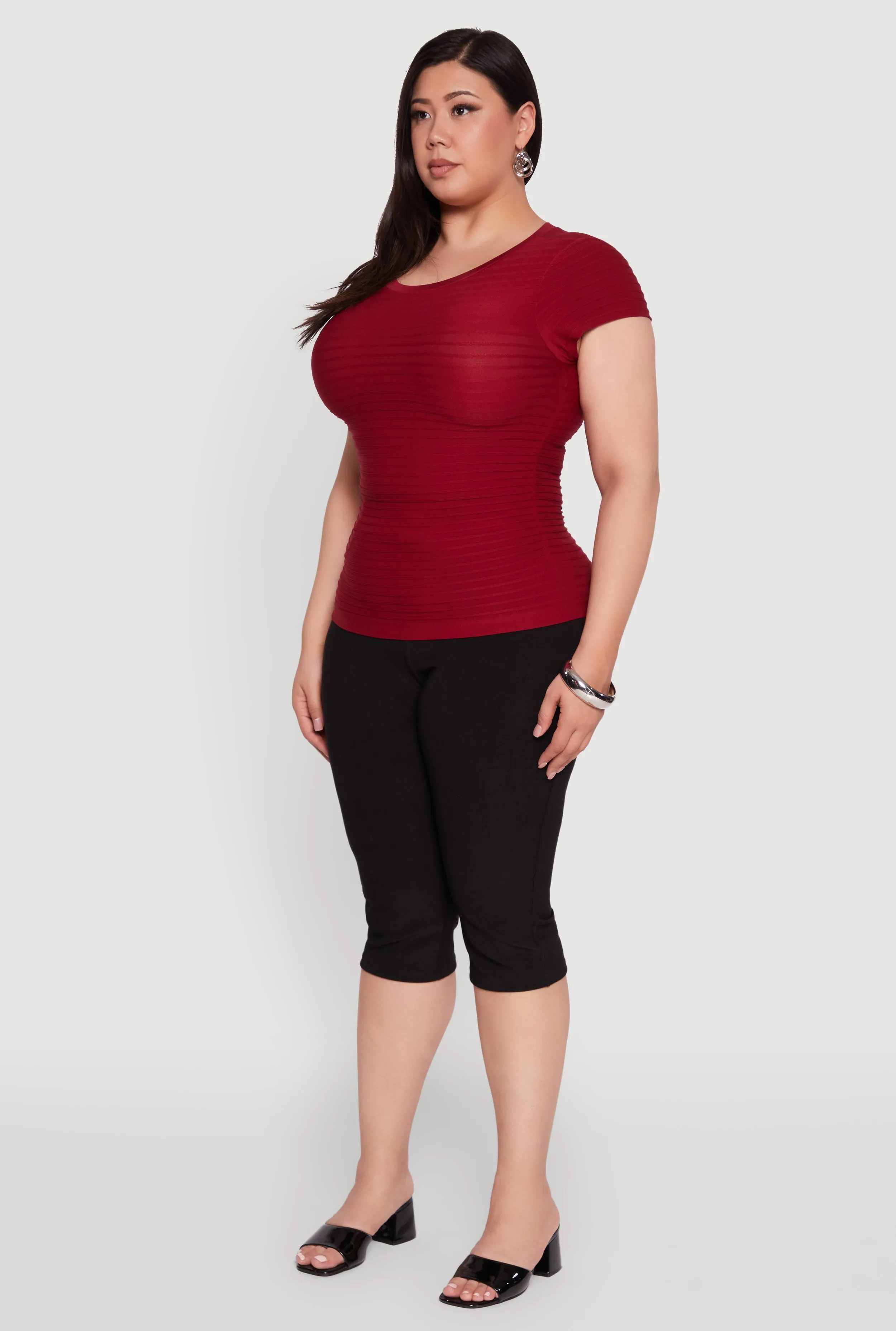 Plus Size Textured Knit Side Ruched Short Sleeve Top sold by Rainbow product image thumbnail 5