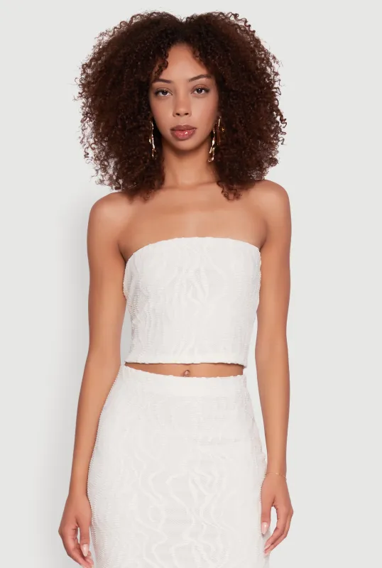 Haute Monde Patterned Mesh Cropped Tube Top sold by Rainbow