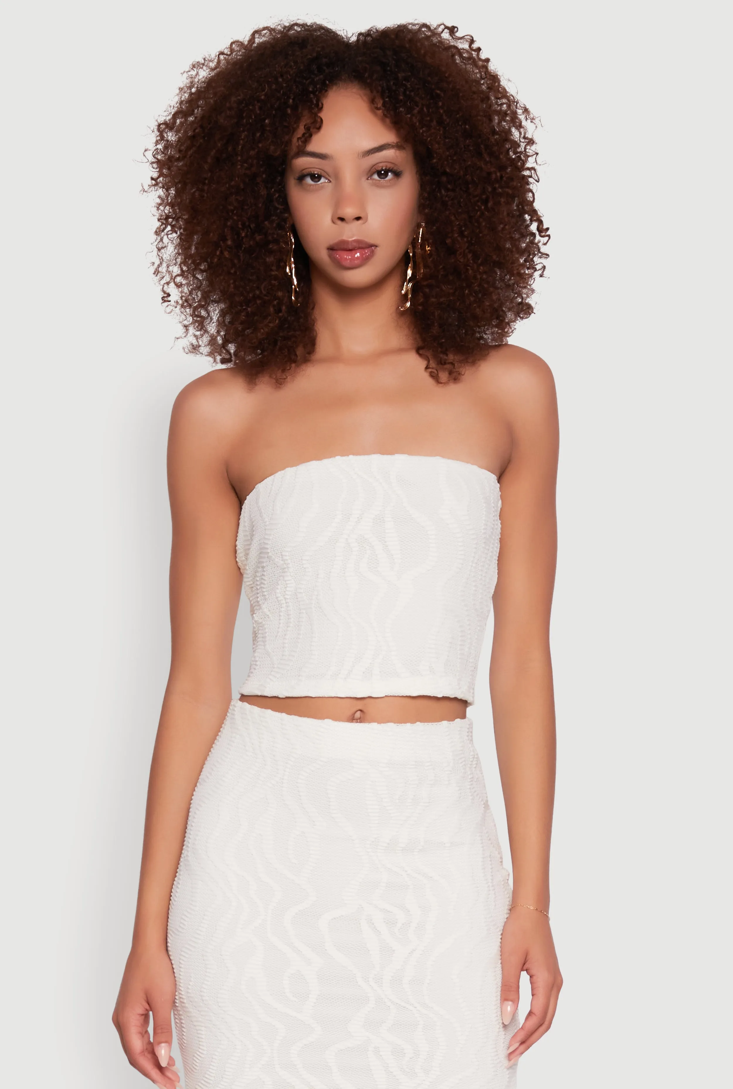 Haute Monde Patterned Mesh Cropped Tube Top sold by Rainbow