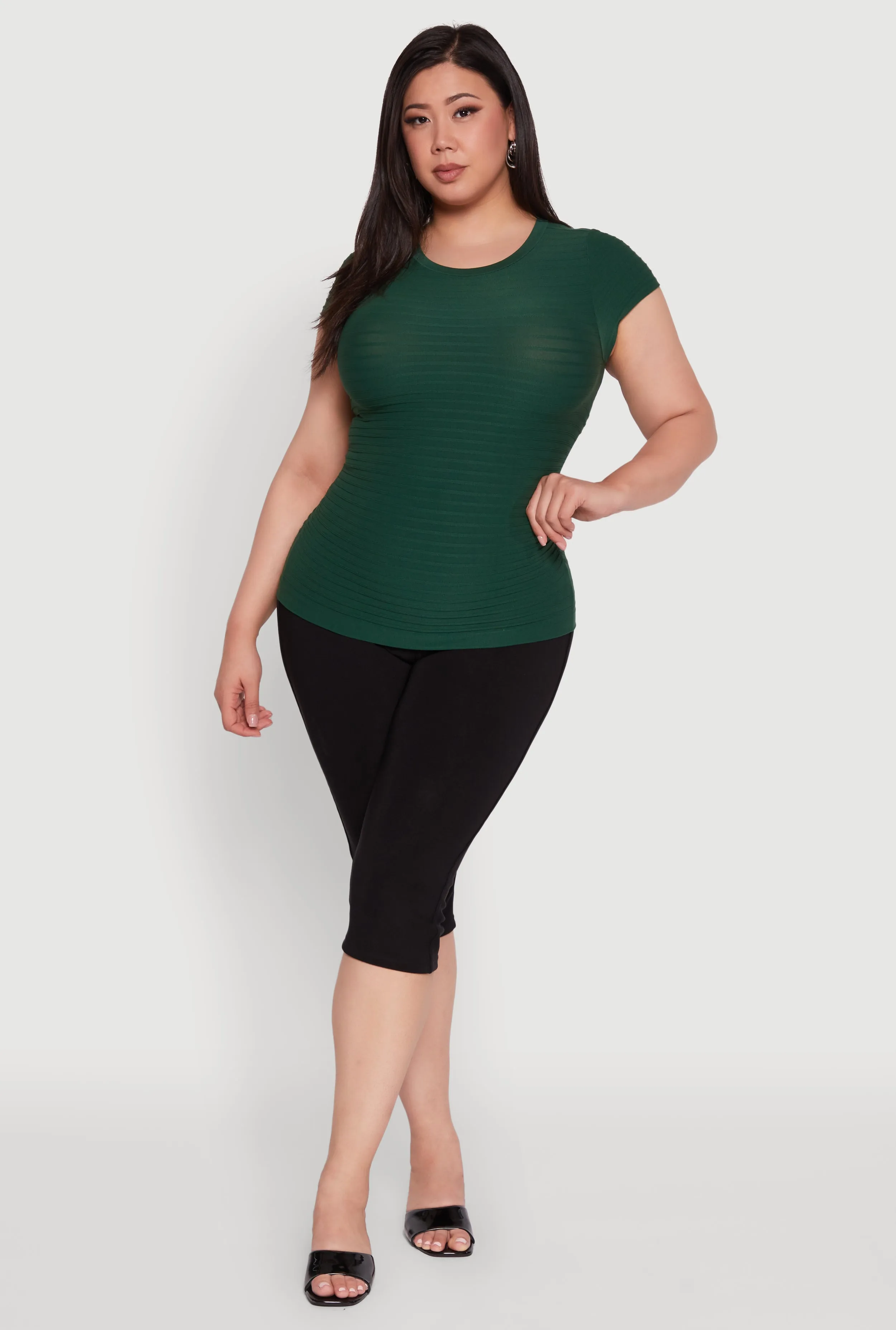 Plus Size Textured Knit Side Ruched Short Sleeve Top sold by Rainbow