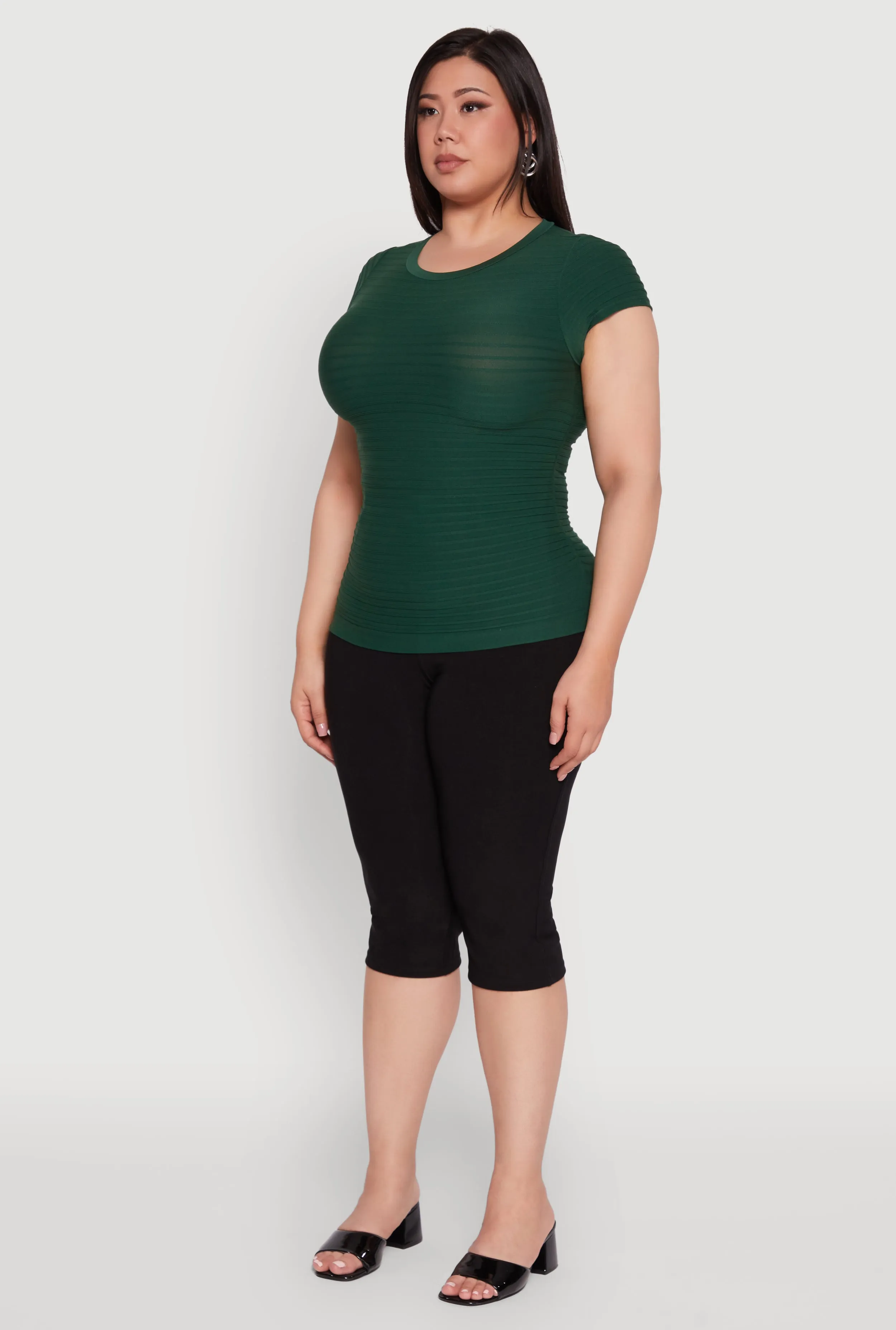 Plus Size Textured Knit Side Ruched Short Sleeve Top sold by Rainbow product image thumbnail 5