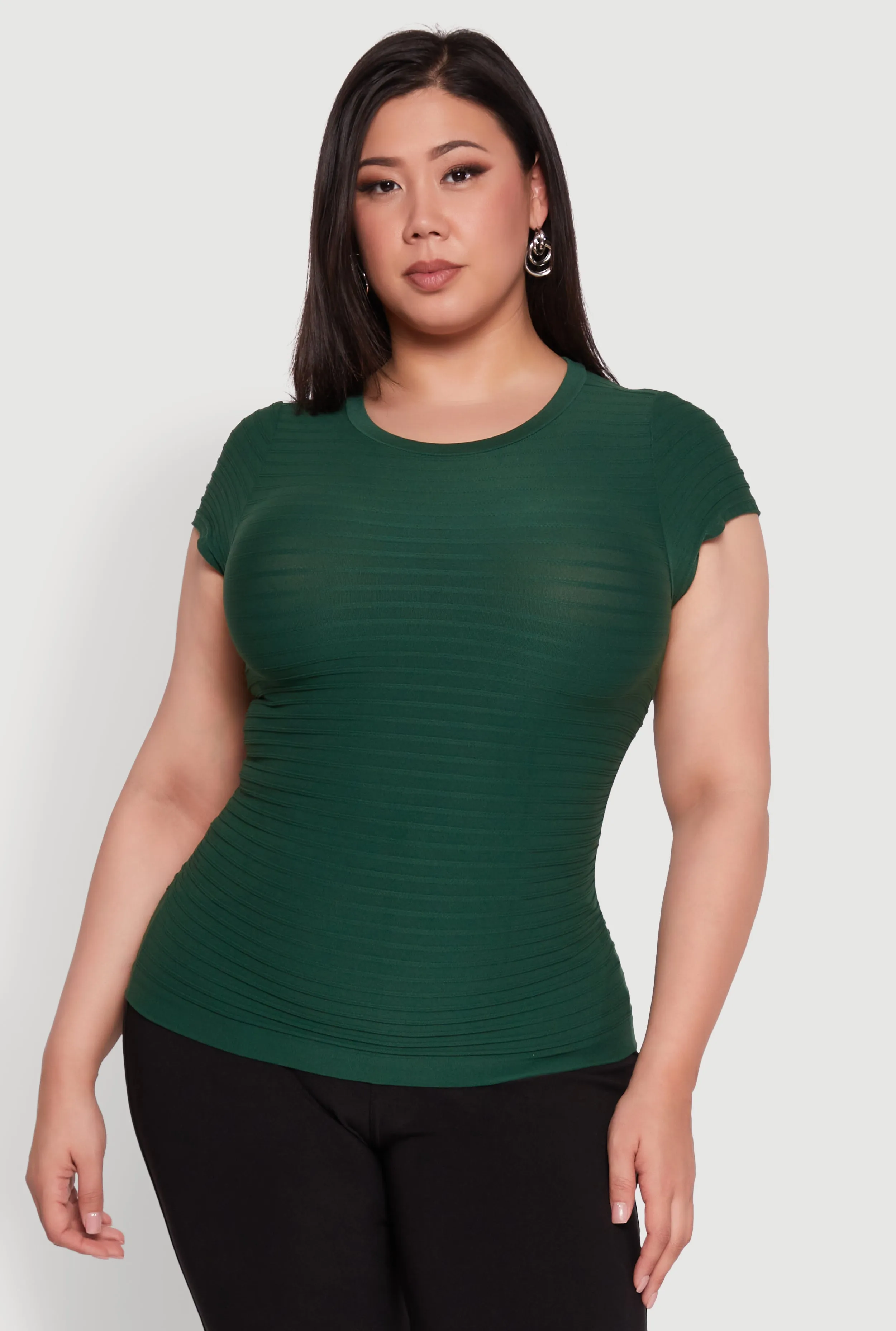 Plus Size Textured Knit Side Ruched Short Sleeve Top sold by Rainbow product image thumbnail 2