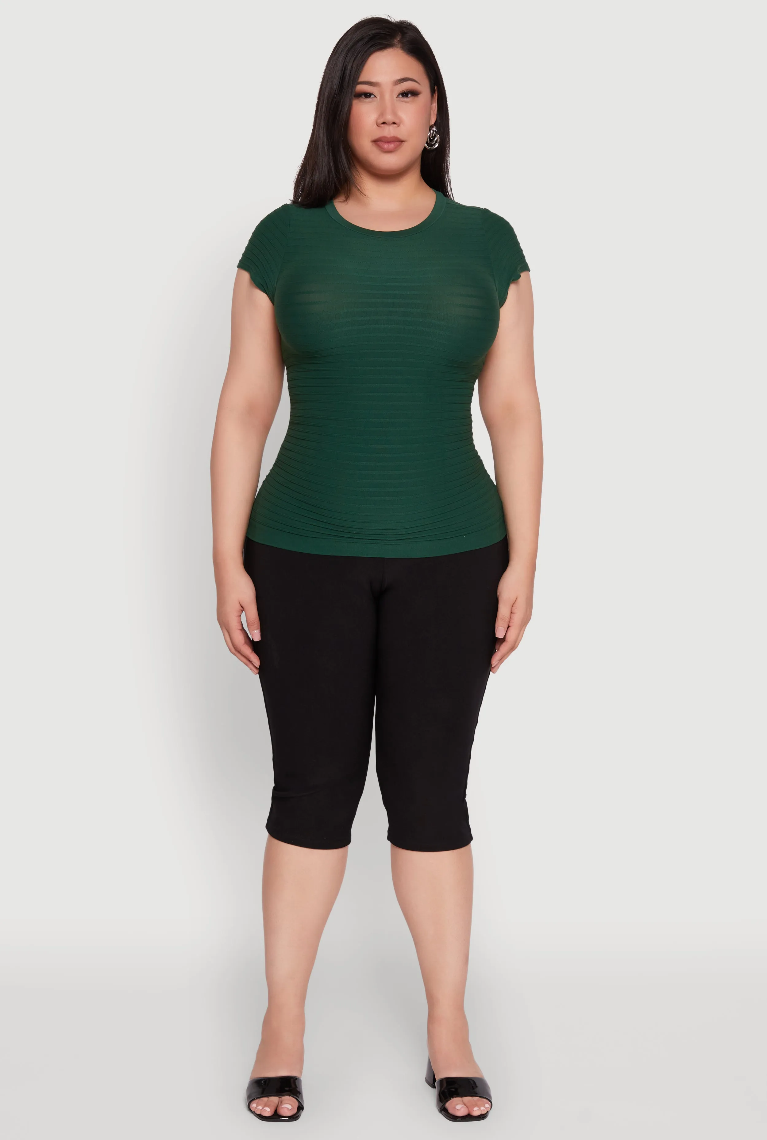 Plus Size Textured Knit Side Ruched Short Sleeve Top sold by Rainbow product image thumbnail 3