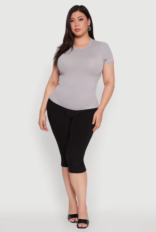 Plus Size Seamless Textured Knit Crew Neck T-Shirt sold by Rainbow