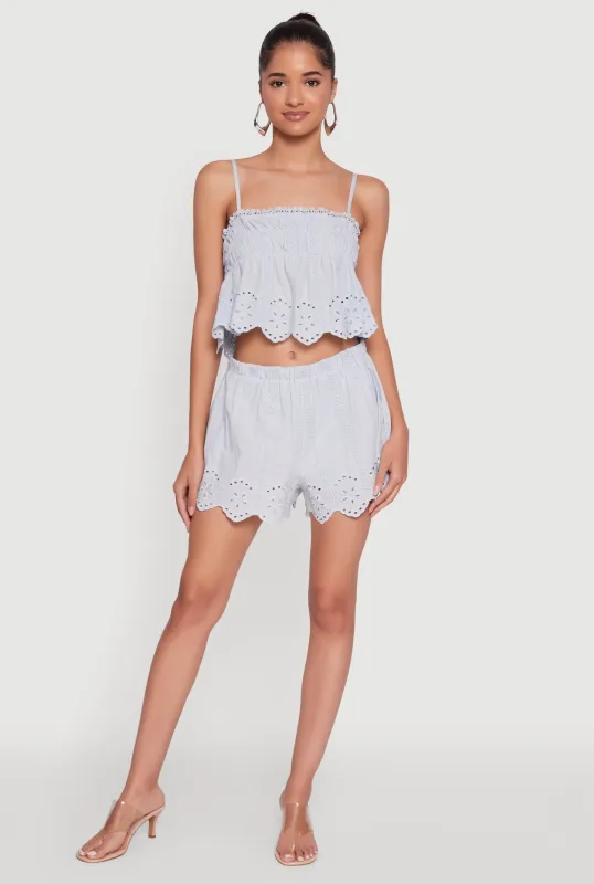 Trendy Mid Rise Scallop Trim Shorts sold by Rainbow