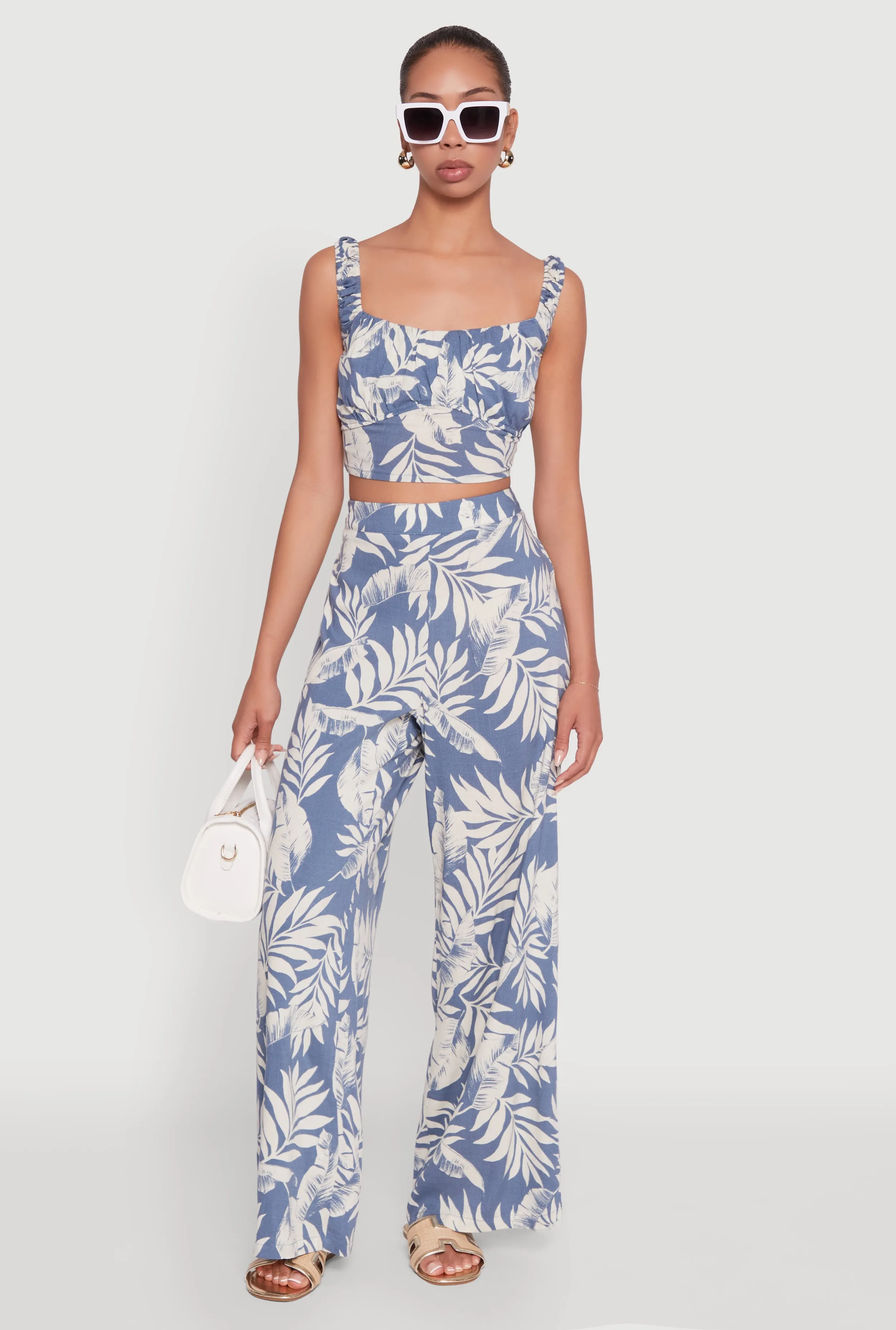 Iris Sleeveless Leaf Print Scoop Neck Crop Top sold by Rainbow product image thumbnail 2