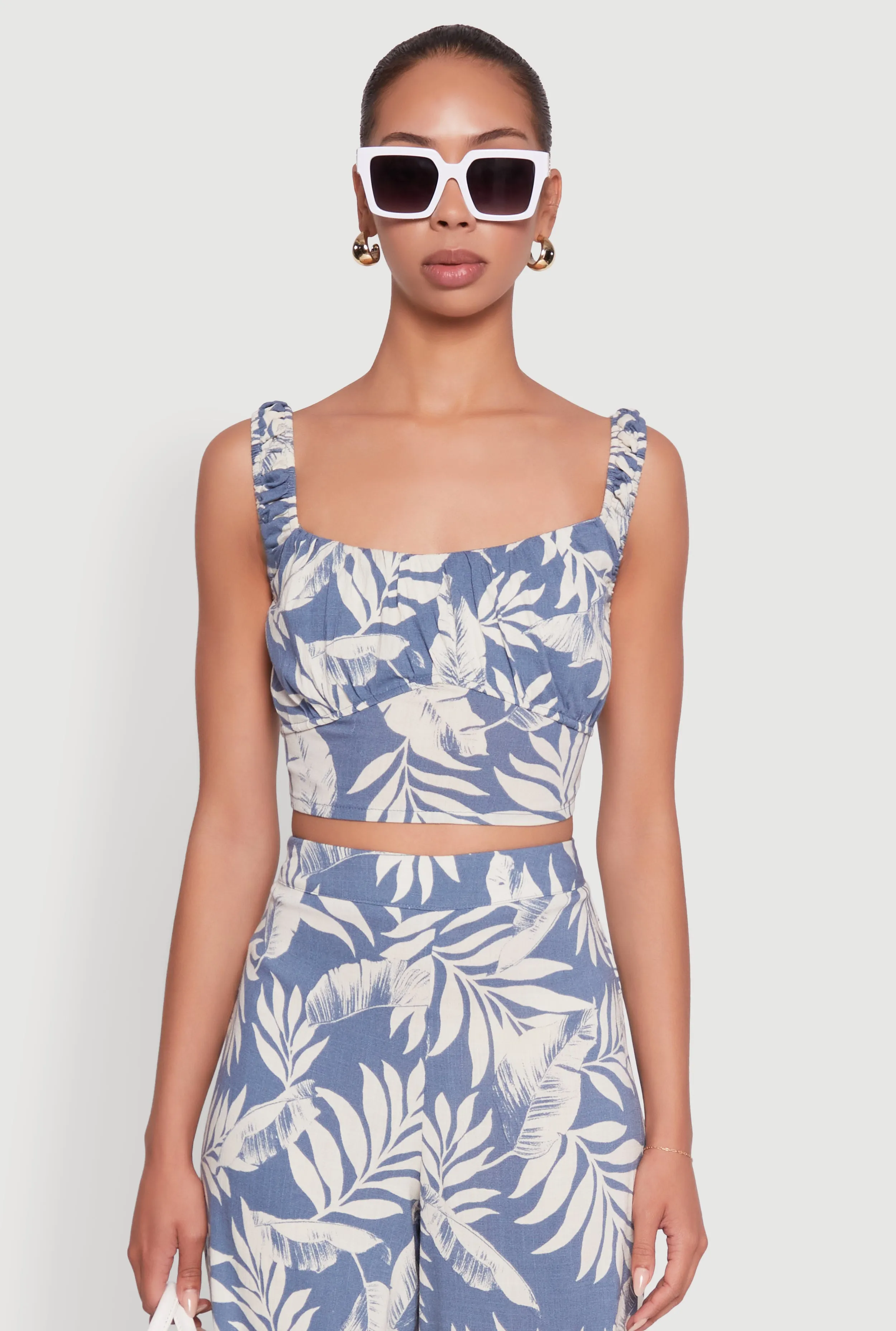 Iris Sleeveless Leaf Print Scoop Neck Crop Top sold by Rainbow