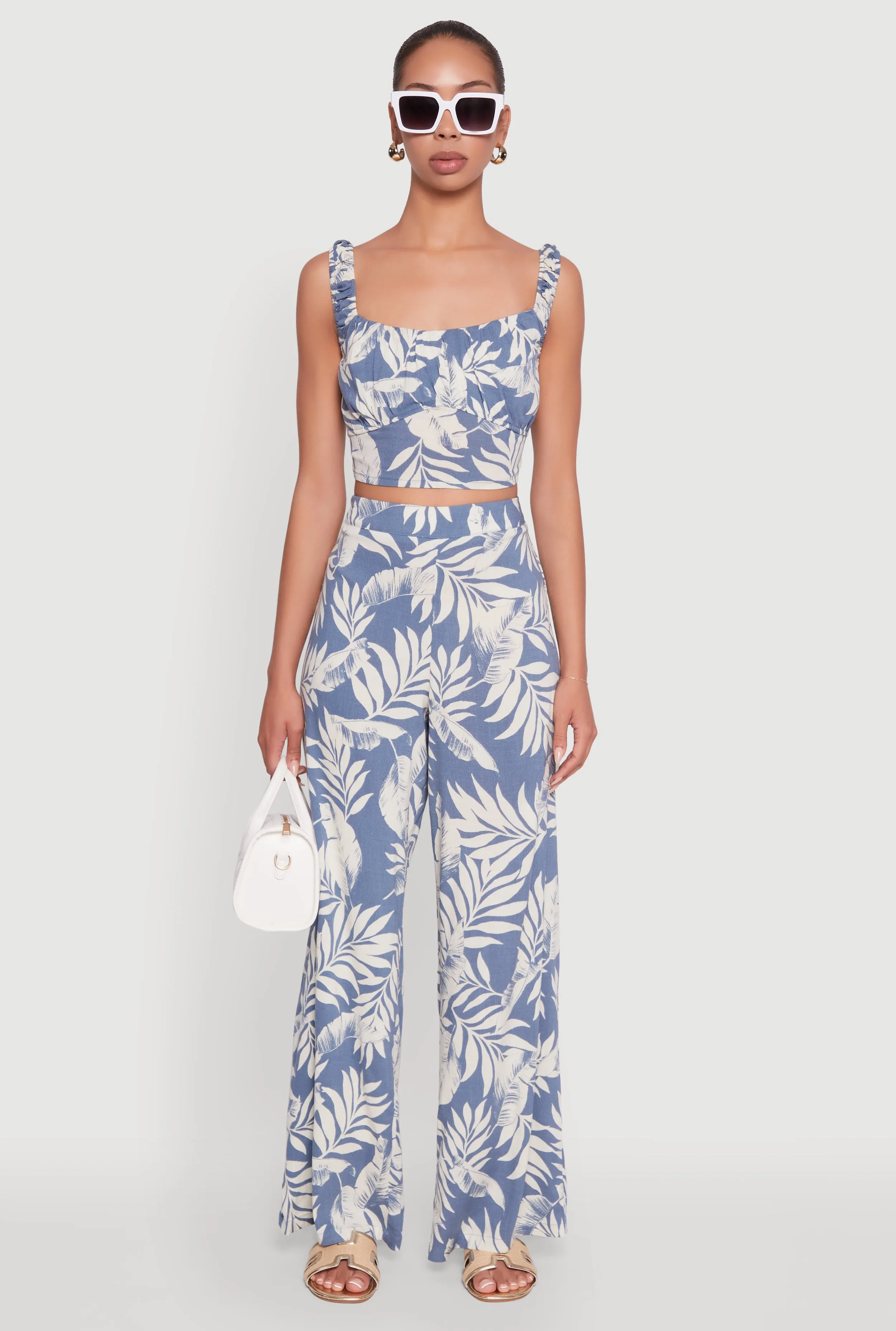 Iris Sleeveless Leaf Print Scoop Neck Crop Top sold by Rainbow product image thumbnail 3