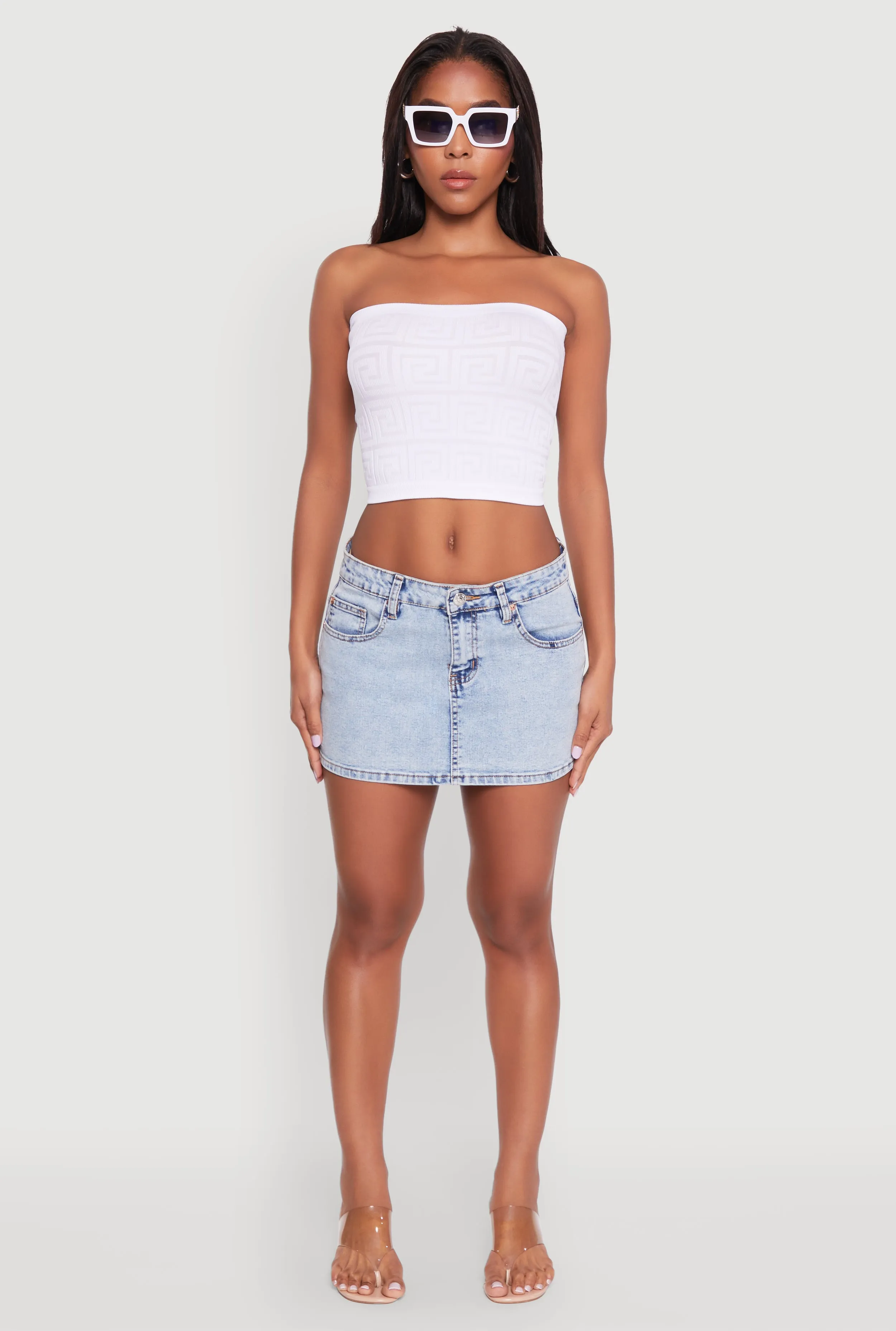 Trendy Greek Key Rib Knit Cropped Tube Top sold by Rainbow product image thumbnail 3