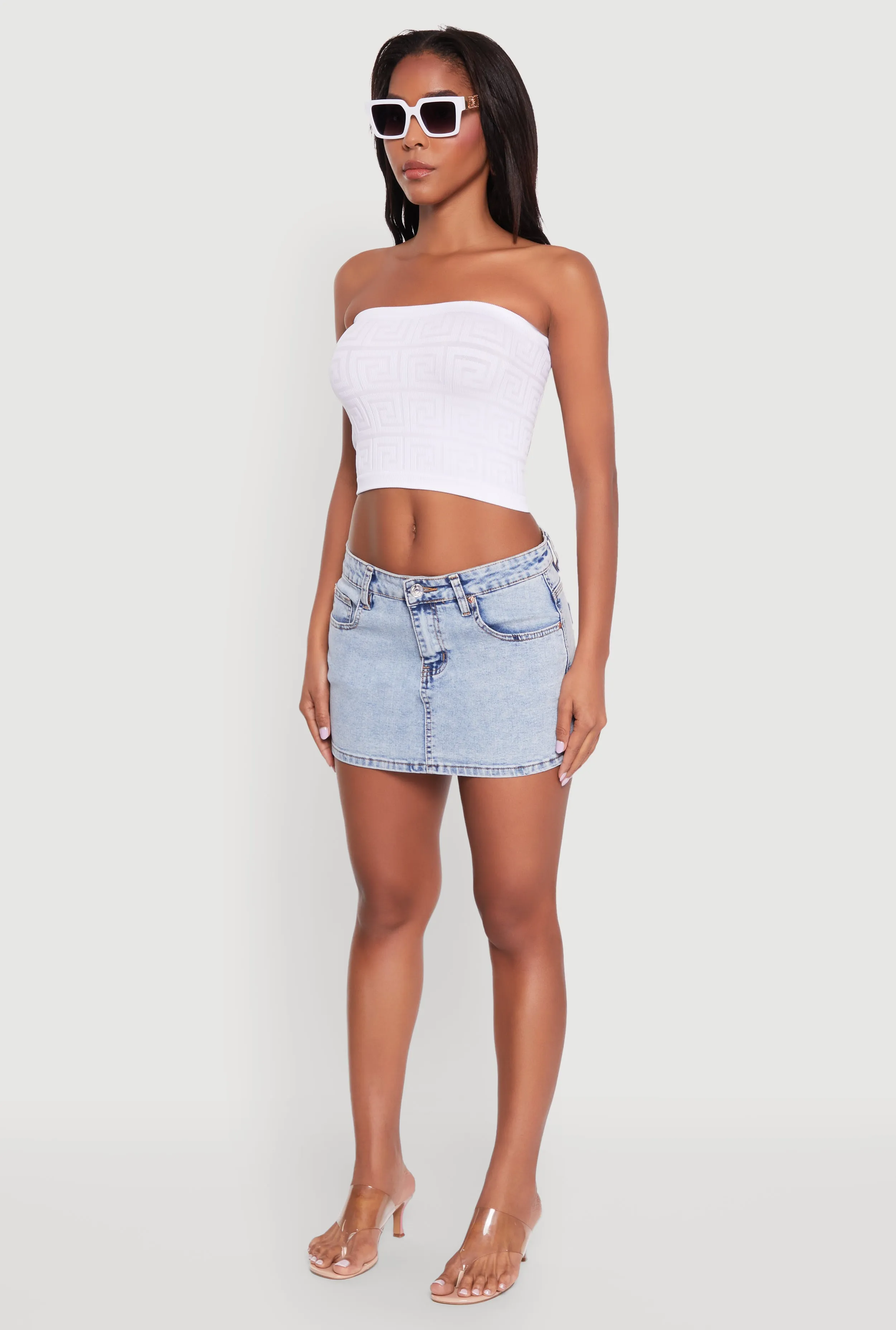 Trendy Greek Key Rib Knit Cropped Tube Top sold by Rainbow product image thumbnail 5