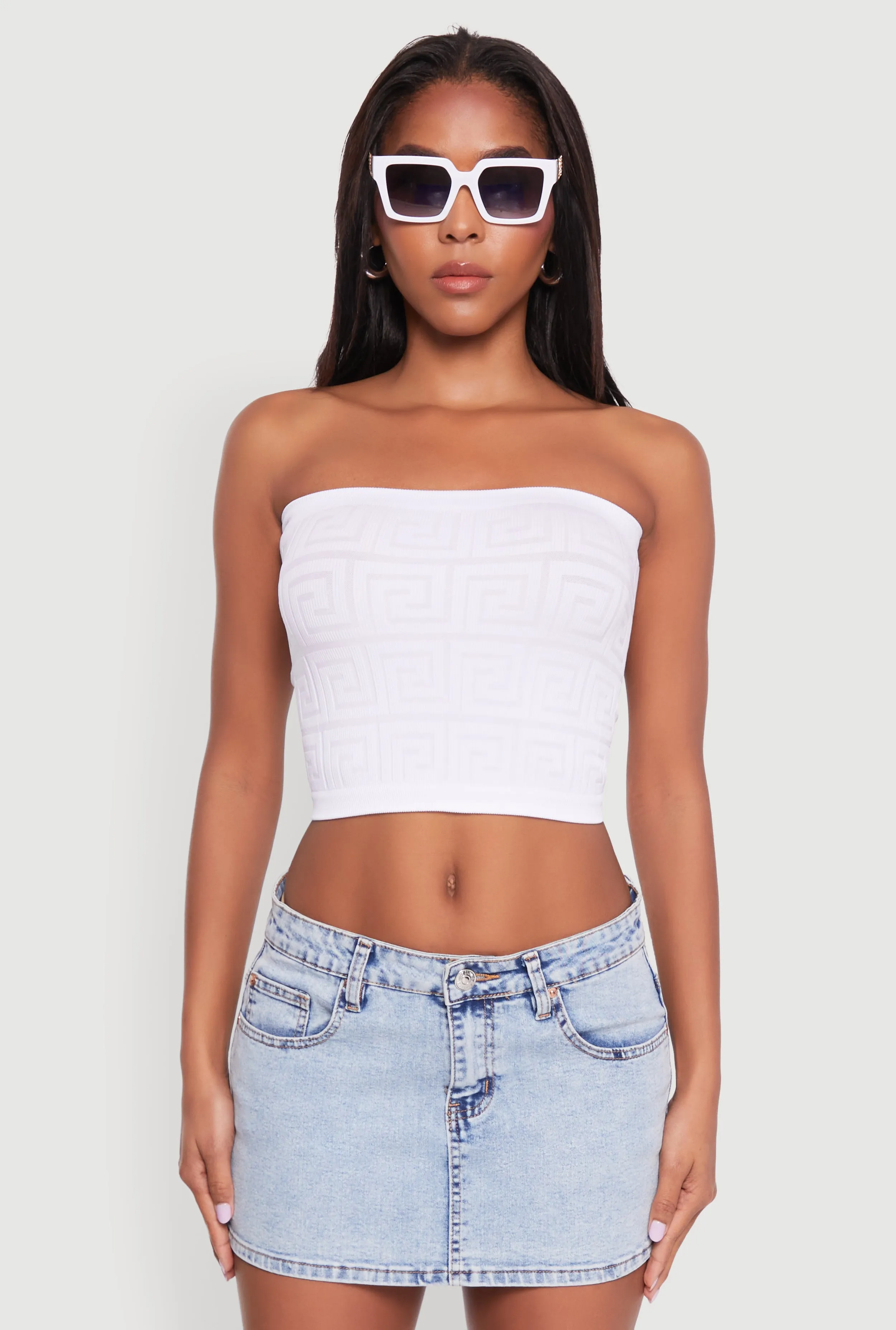 Trendy Greek Key Rib Knit Cropped Tube Top sold by Rainbow product image thumbnail 2