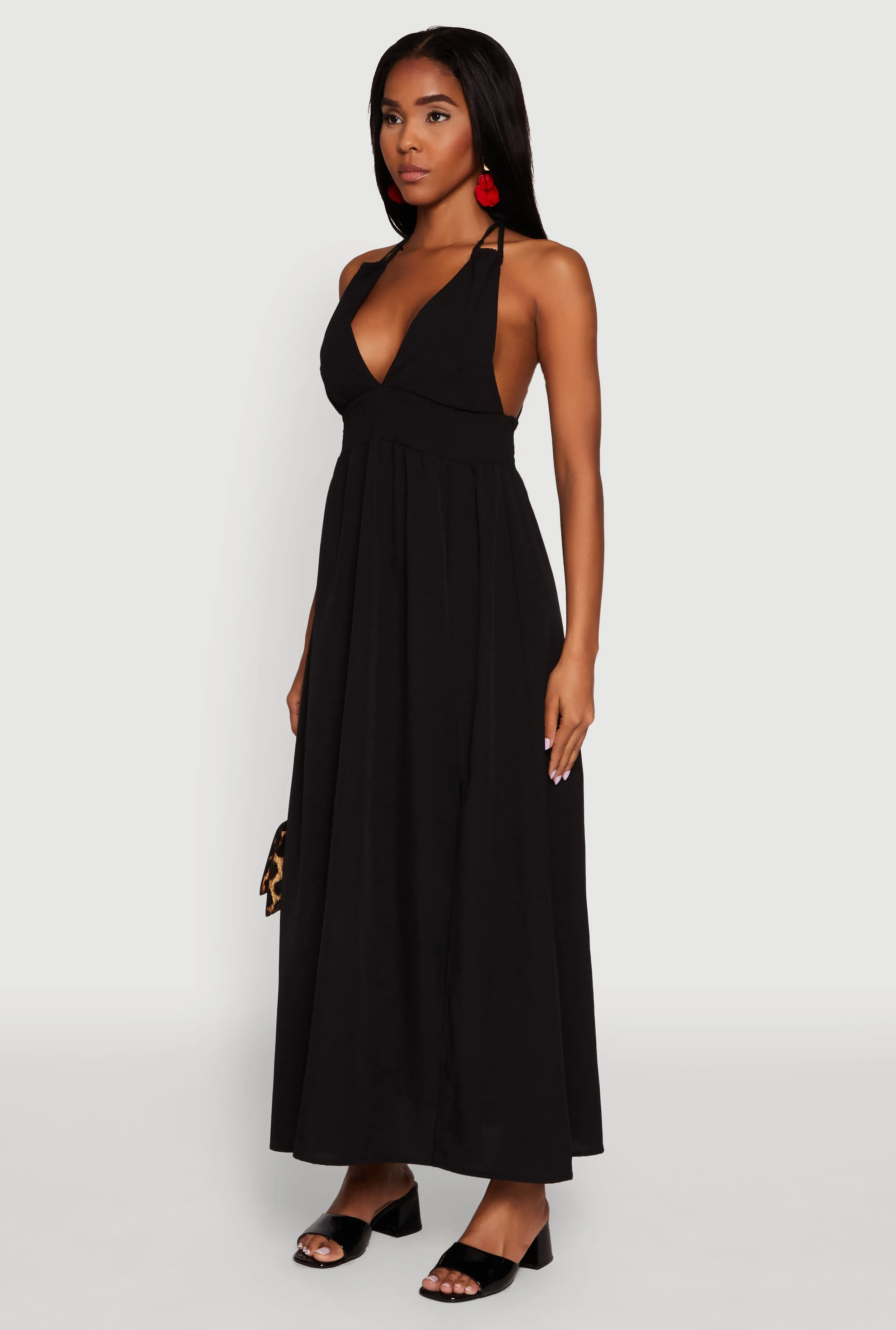 Trendy Plunge Halter Tie Maxi Dress with Criss Cross Back Straps sold by Rainbow product image thumbnail 3