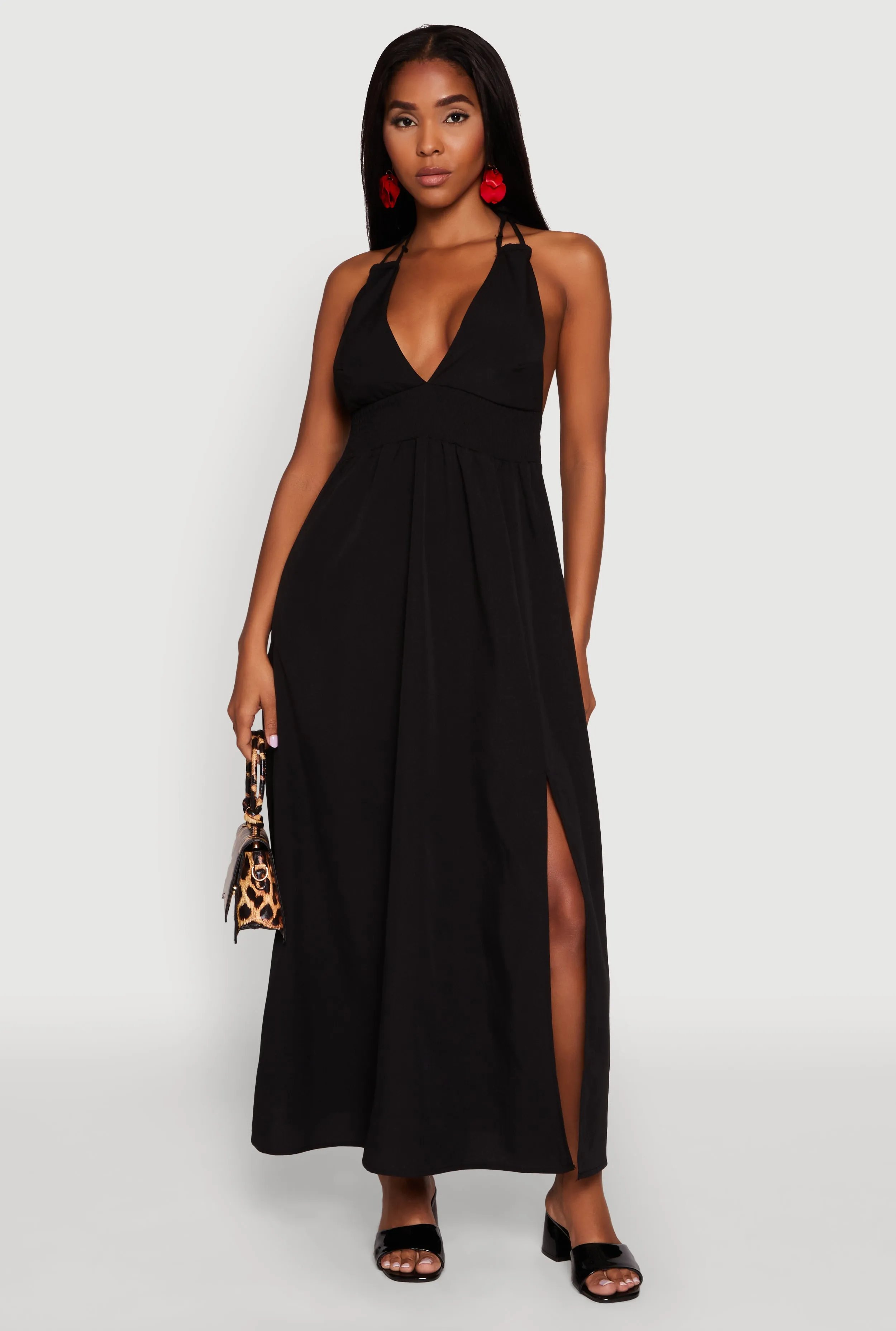 Trendy Plunge Halter Tie Maxi Dress with Criss Cross Back Straps sold by Rainbow product image thumbnail 2