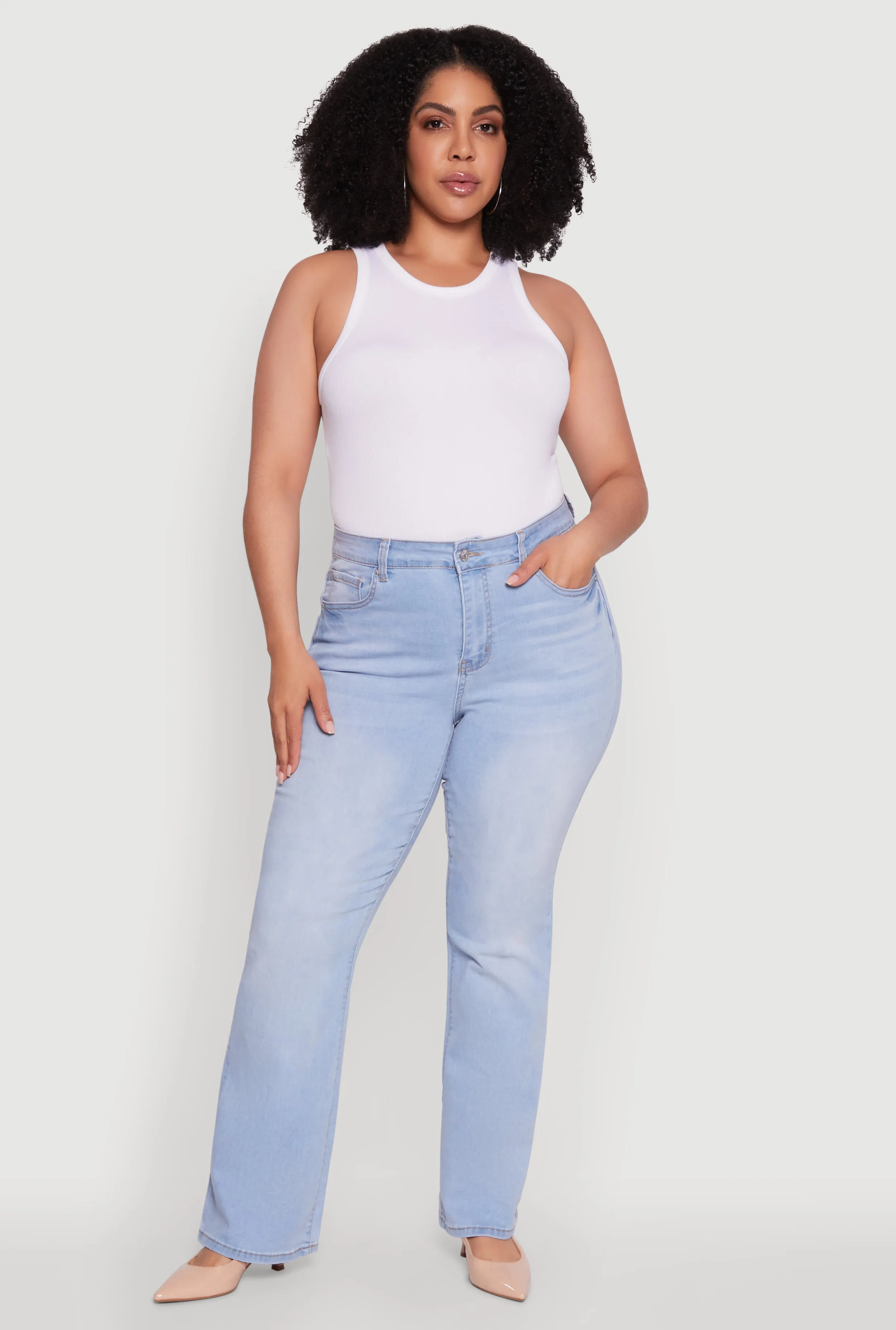 Plus Size WAX High Waisted Whiskered Slim Flared Leg Jeans sold by Rainbow