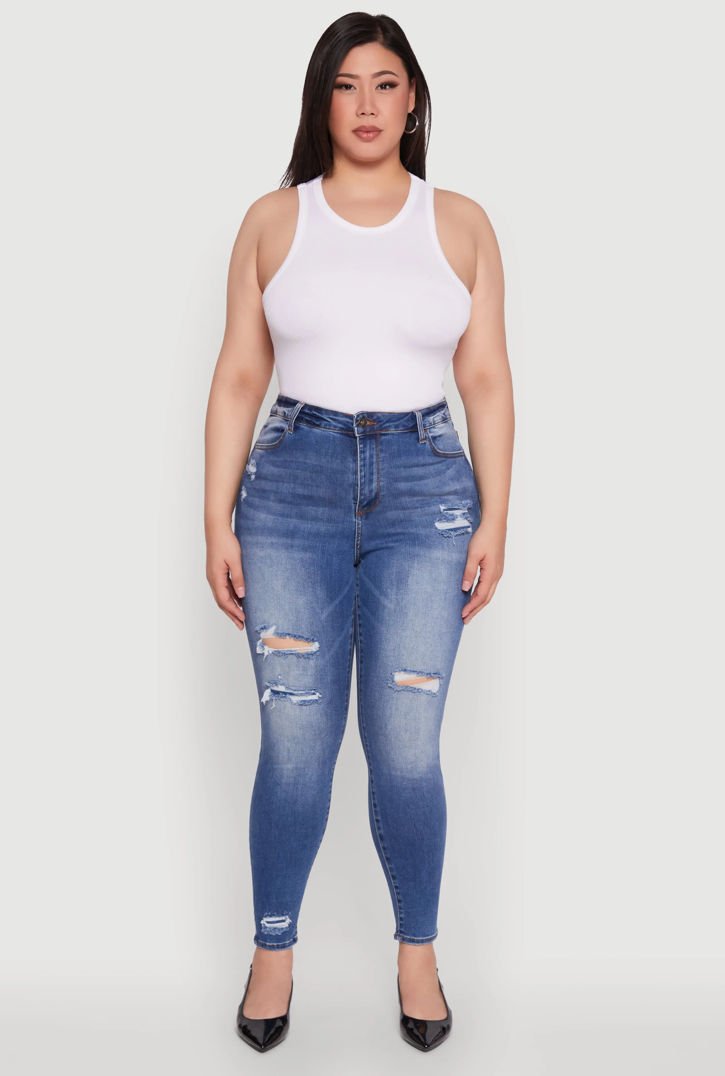 Plus Size WAX Distressed High Waisted Skinny Leg Jeans sold by Rainbow product image thumbnail 2