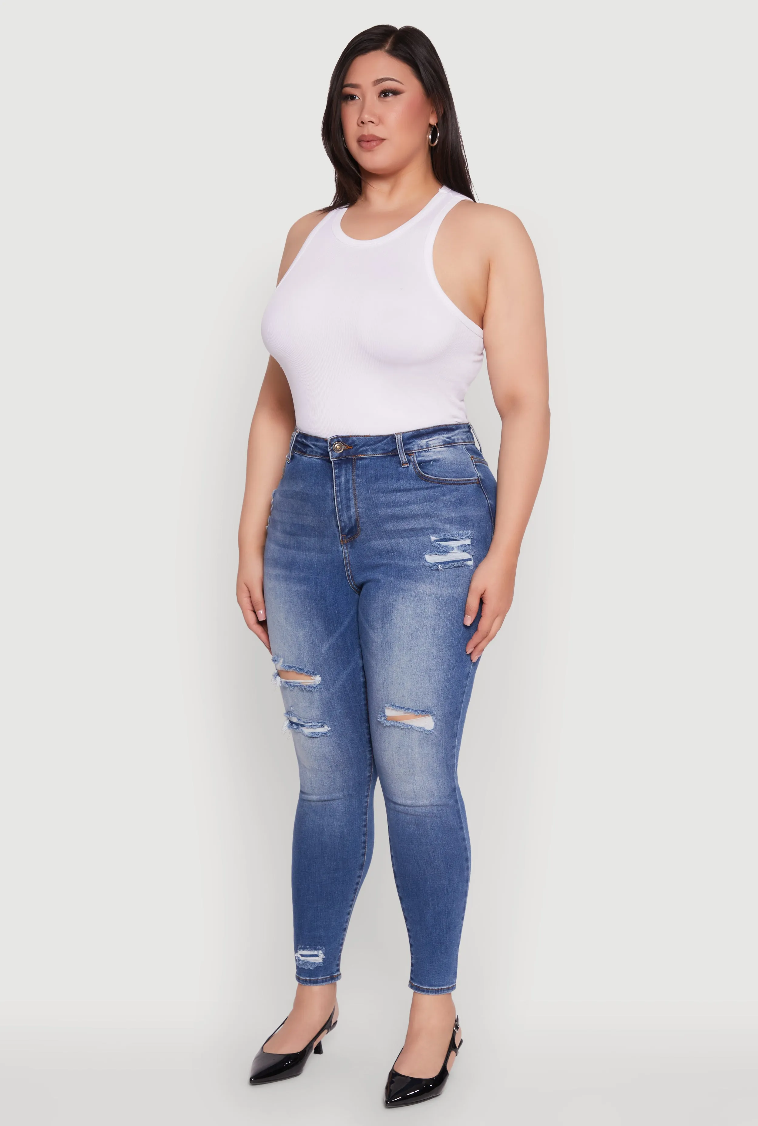 Plus Size WAX Distressed High Waisted Skinny Leg Jeans sold by Rainbow product image thumbnail 3