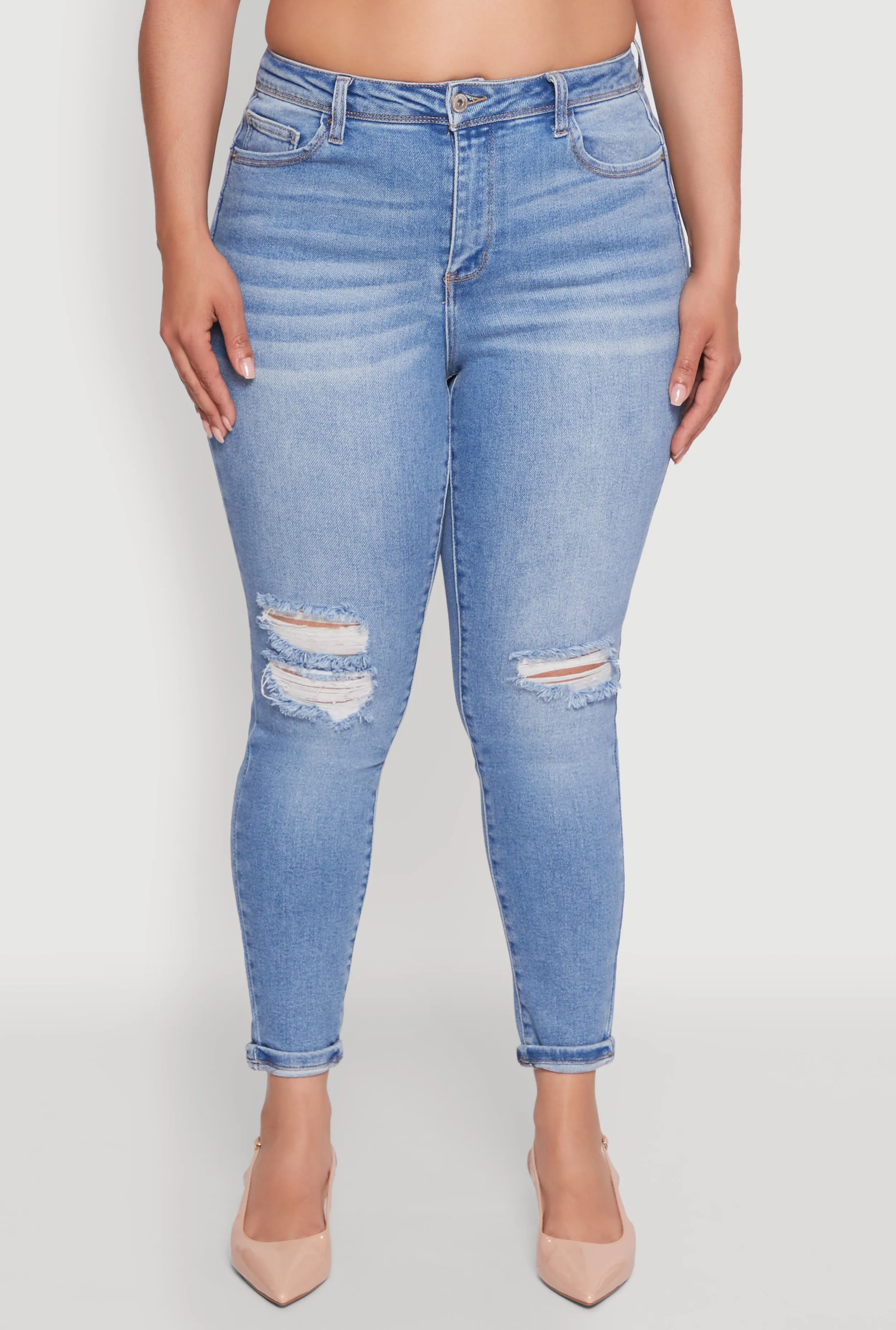 Plus Size WAX Trendy High Waisted Distressed Skinny Jeans sold by Rainbow product image thumbnail 5