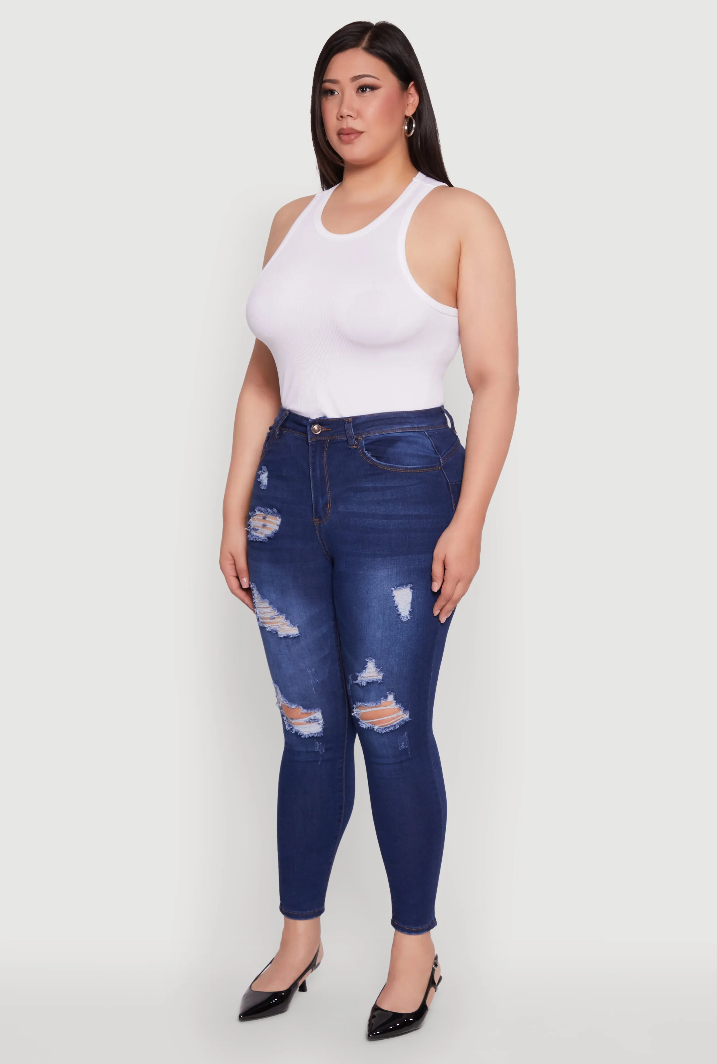 Plus Size WAX High Waisted Distressed Frayed Skinny Jeans sold by Rainbow product image thumbnail 3