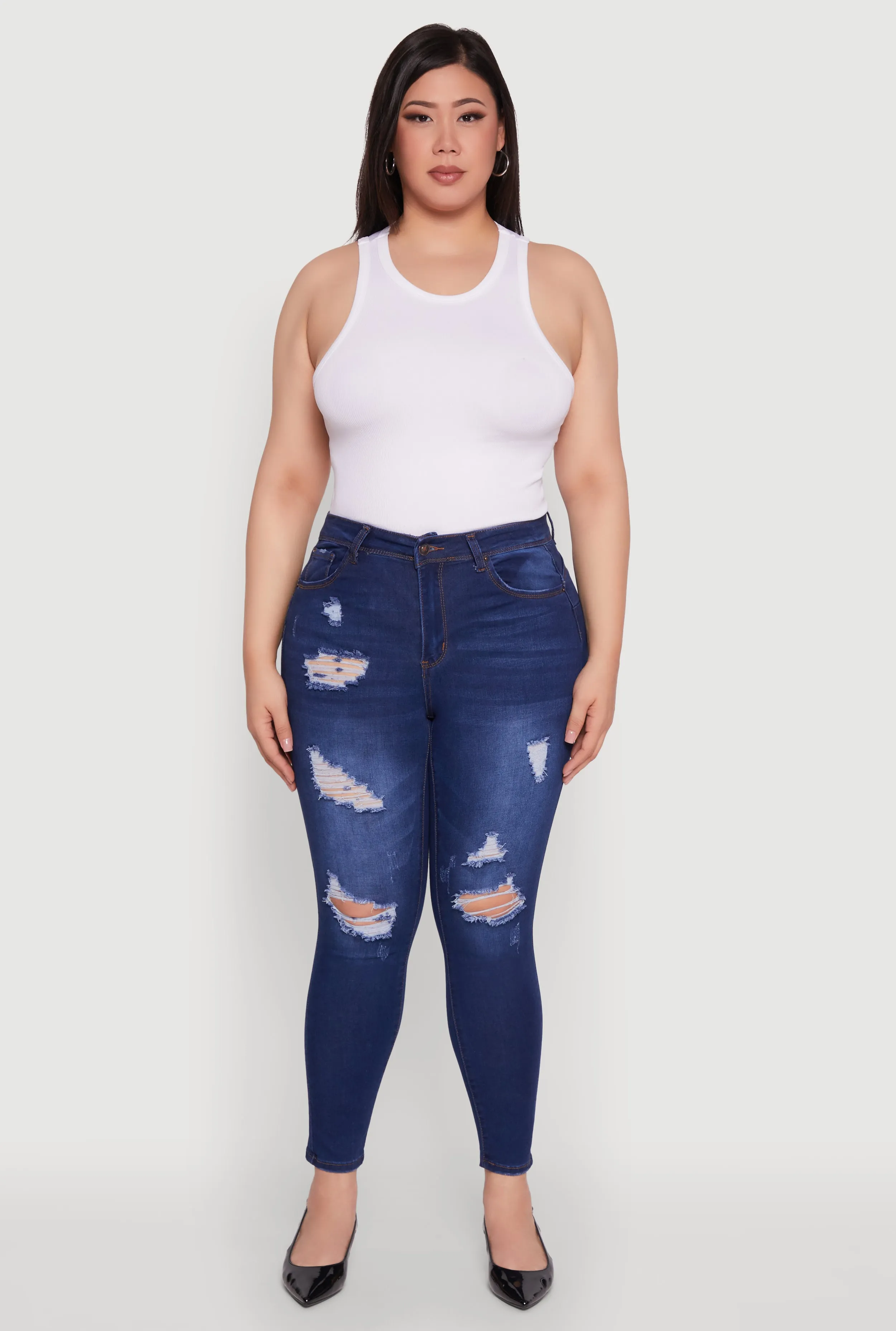 Plus Size WAX High Waisted Distressed Frayed Skinny Jeans sold by Rainbow product image thumbnail 2