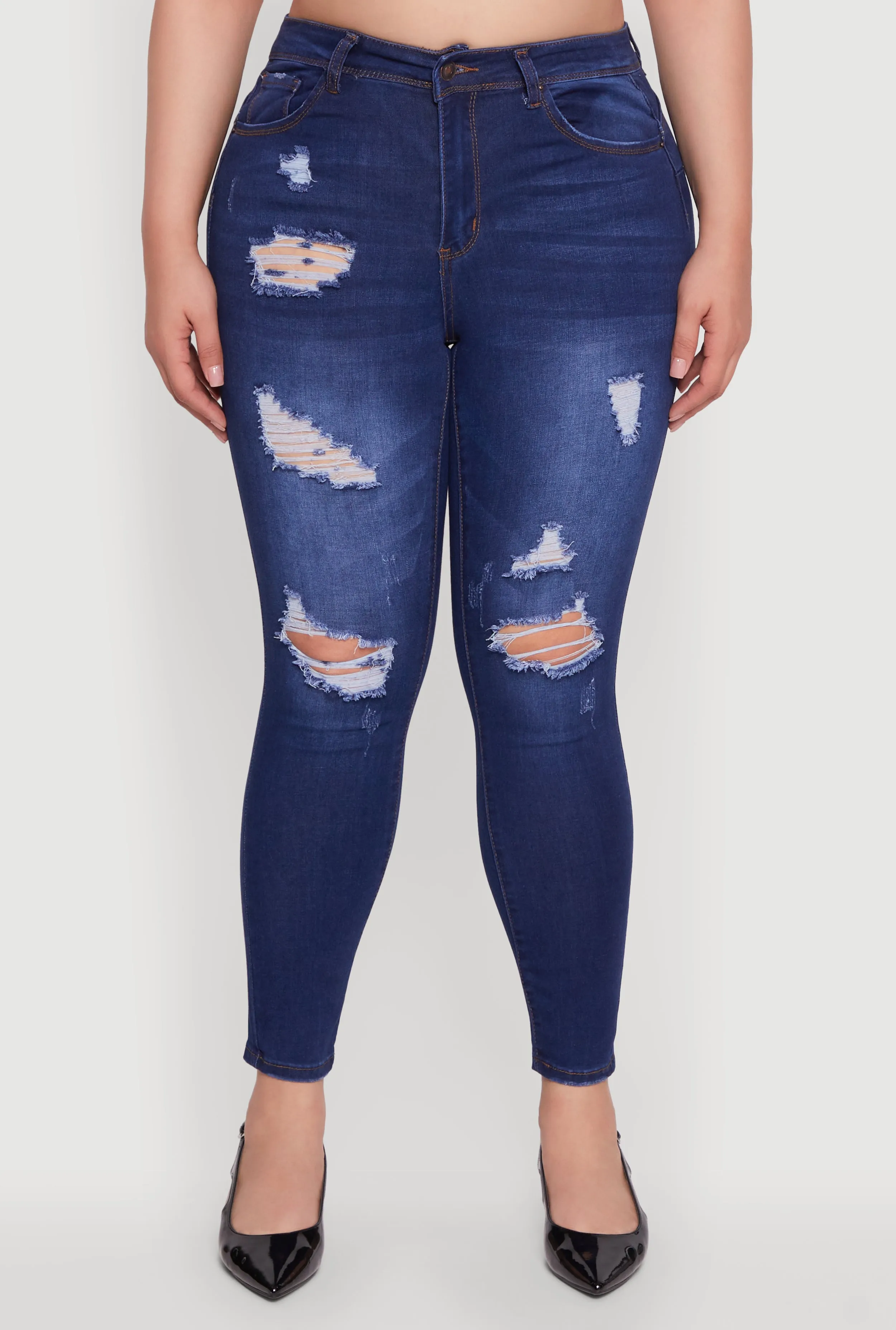 Plus Size WAX High Waisted Distressed Frayed Skinny Jeans sold by Rainbow product image thumbnail 5