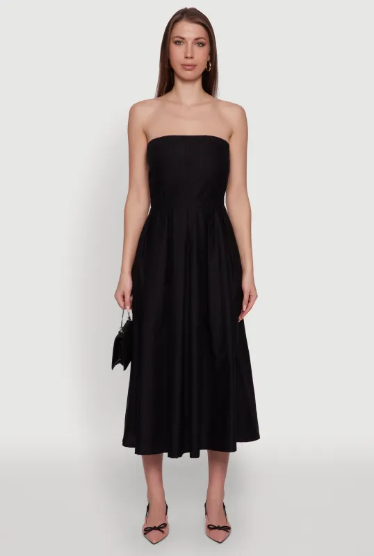 Haute Monde Strapless Pleated Midi Dress with Zip Back sold by Rainbow