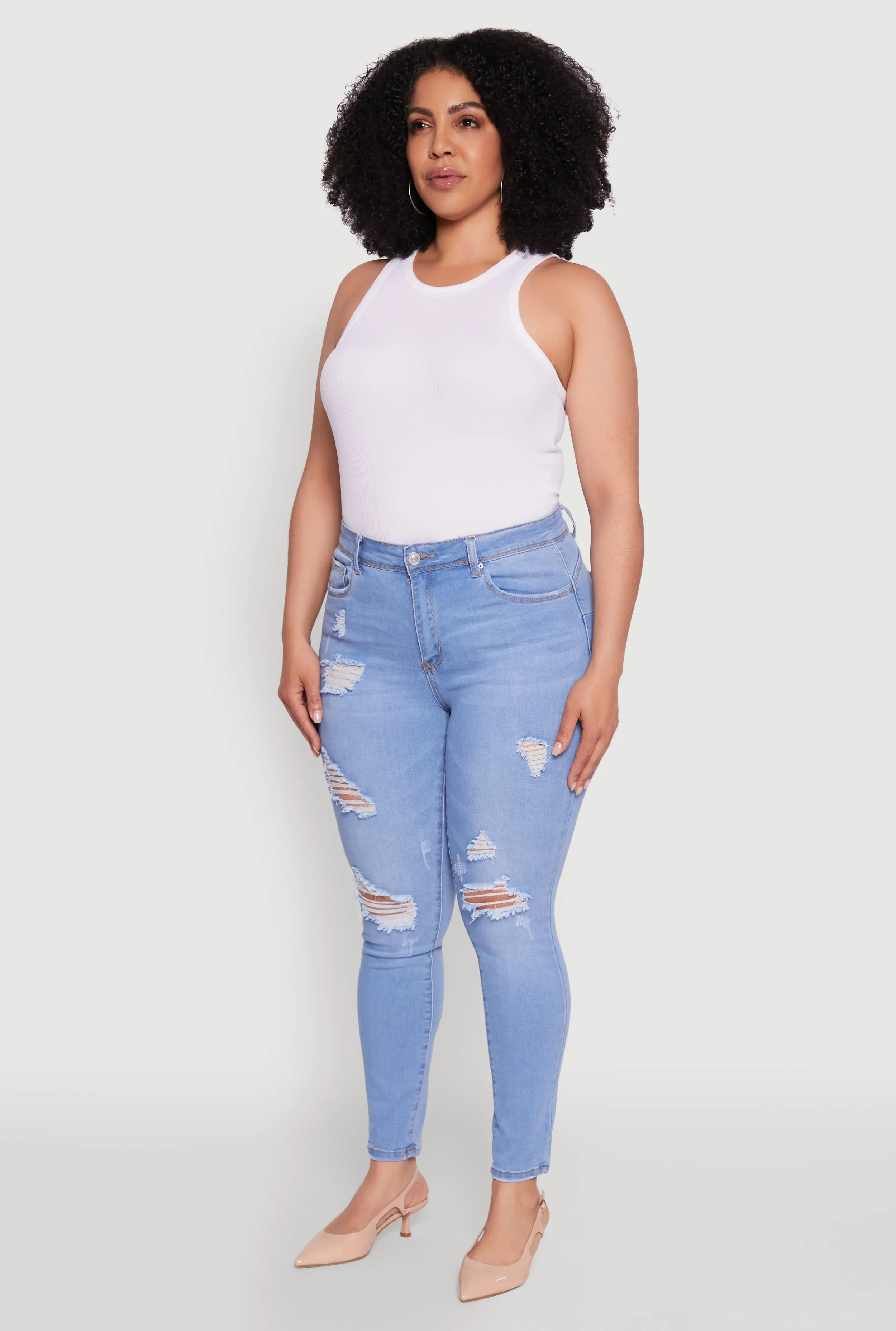 Plus Size WAX High Waisted Distressed Frayed Skinny Jeans sold by Rainbow product image thumbnail 3