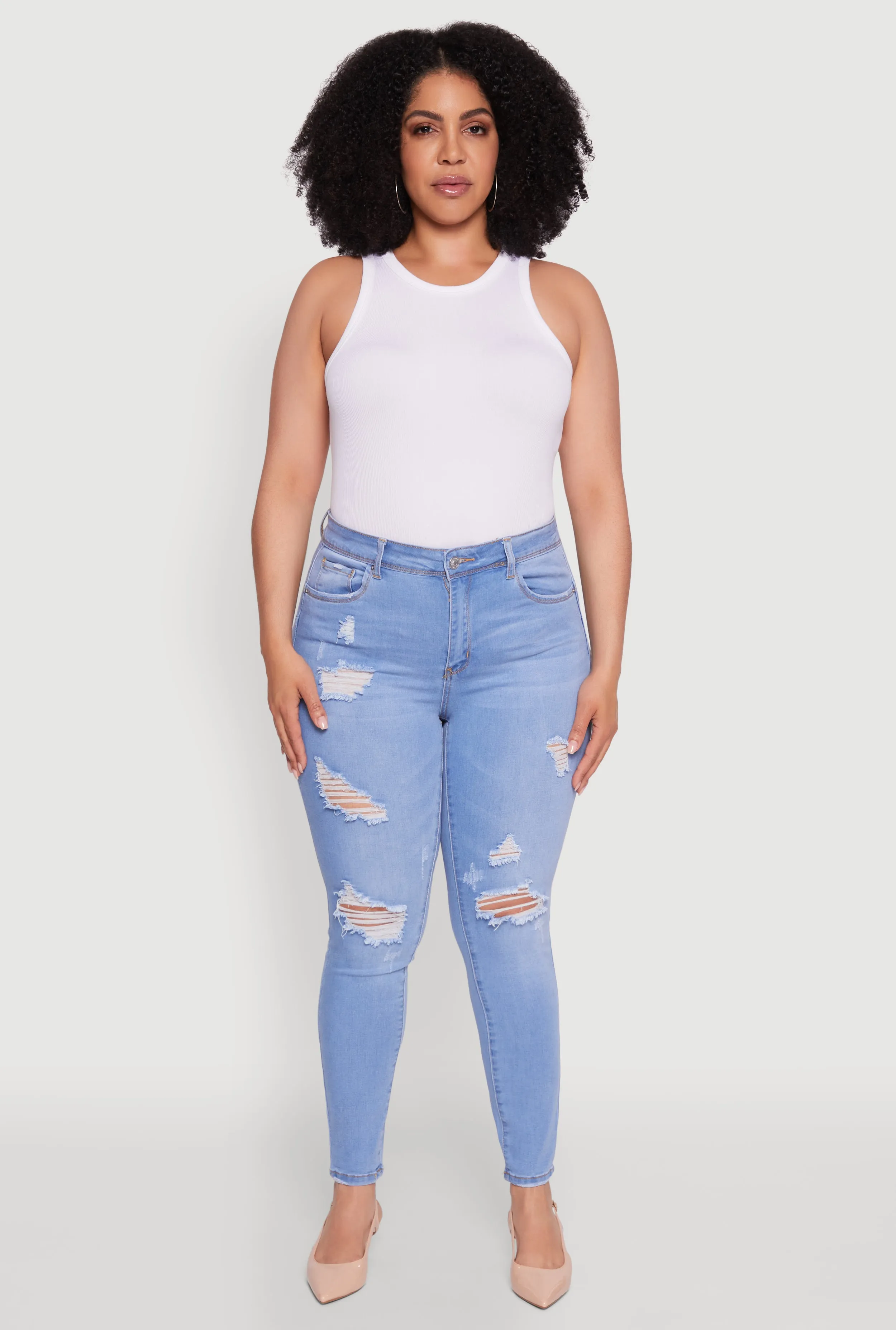 Plus Size WAX High Waisted Distressed Frayed Skinny Jeans sold by Rainbow product image thumbnail 2