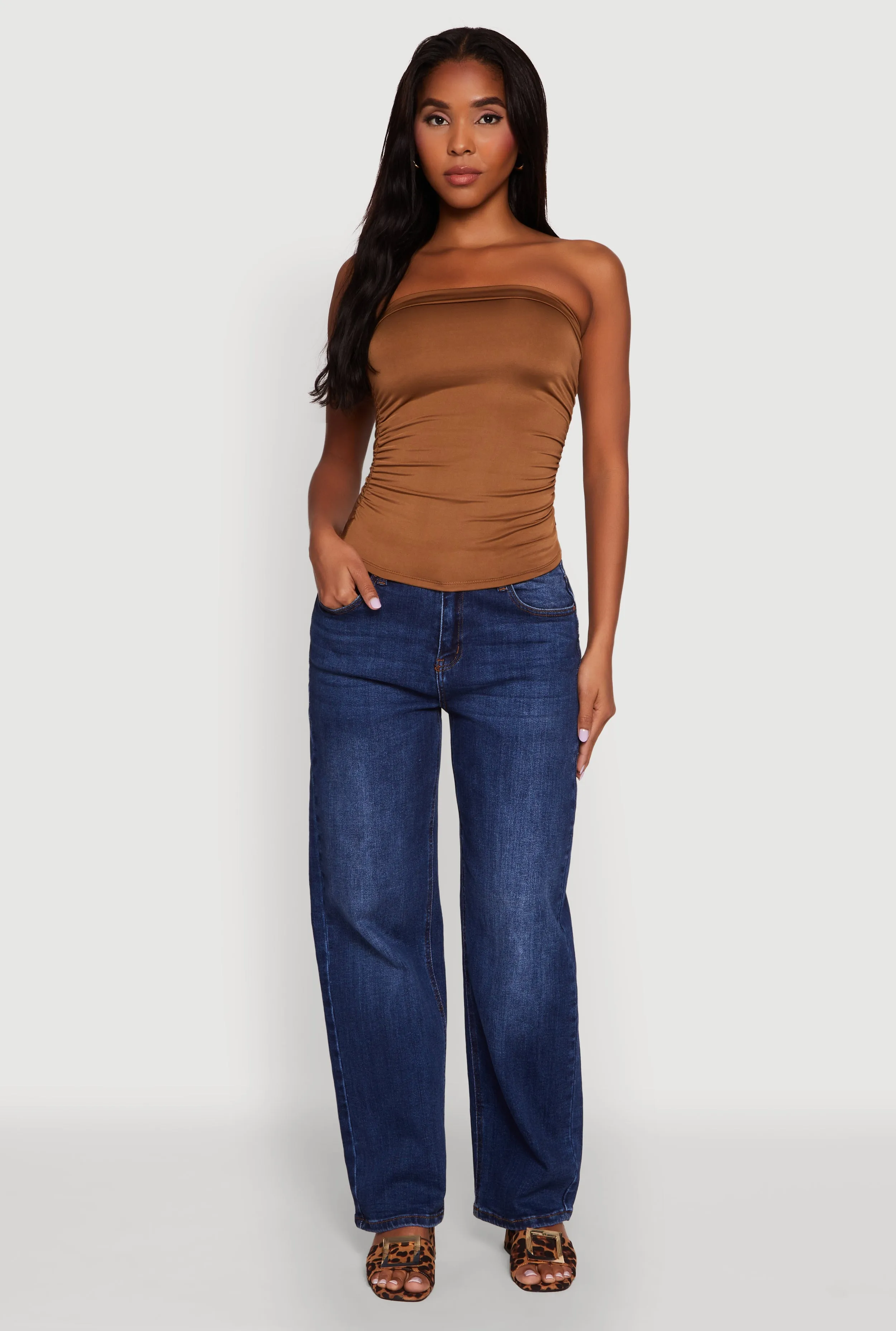 Trendy Side Ruched Tube Top sold by Rainbow