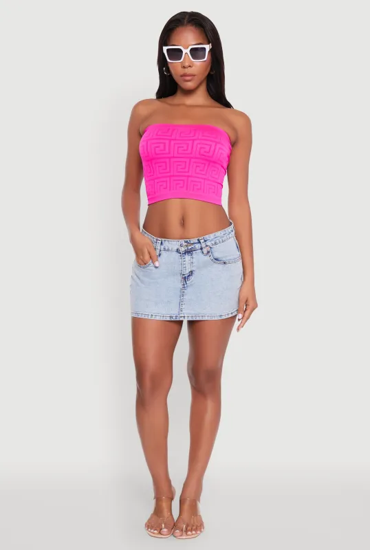 Trendy Greek Key Rib Knit Cropped Tube Top sold by Rainbow